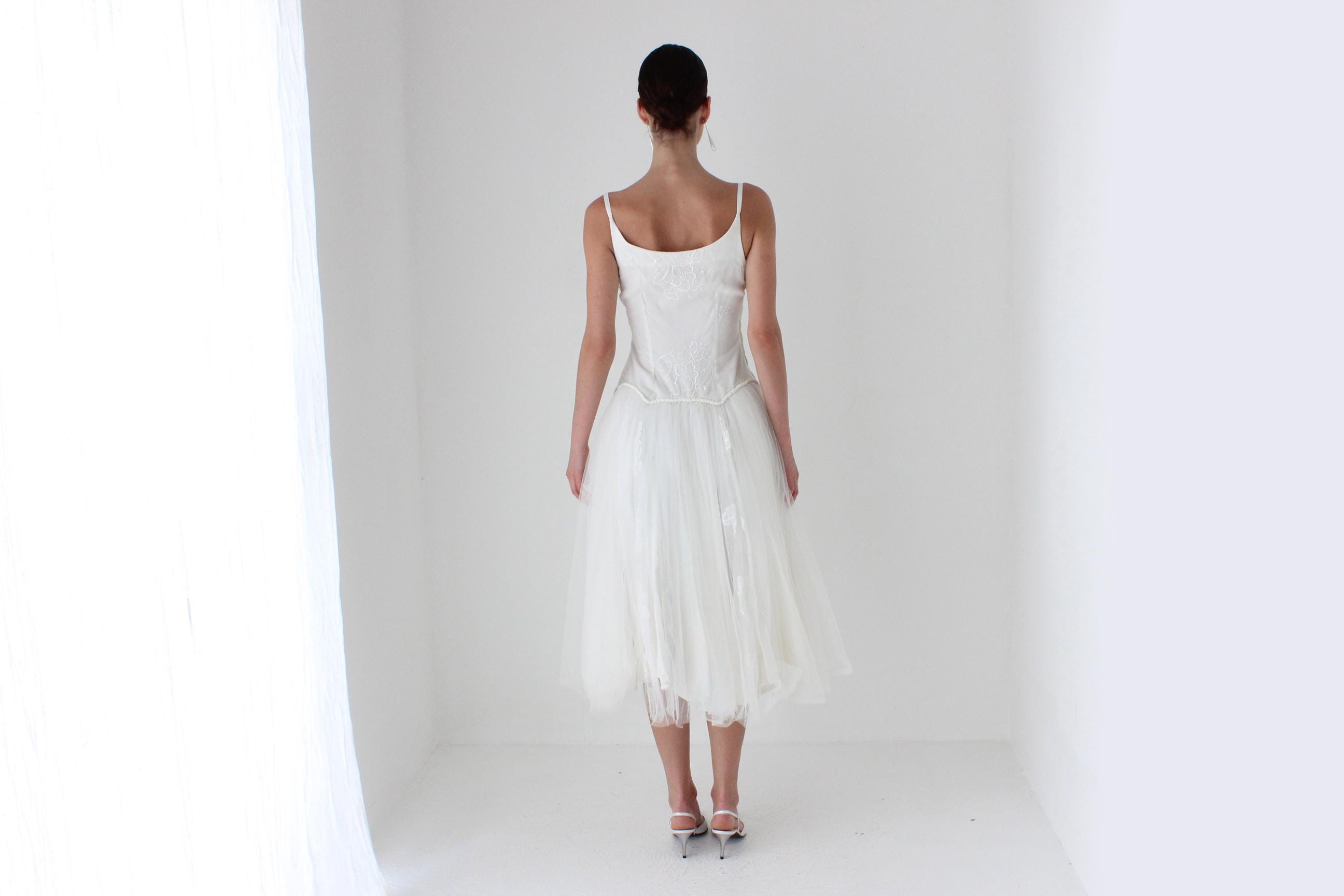 1950s Layered Tulle Drop Waist Dress