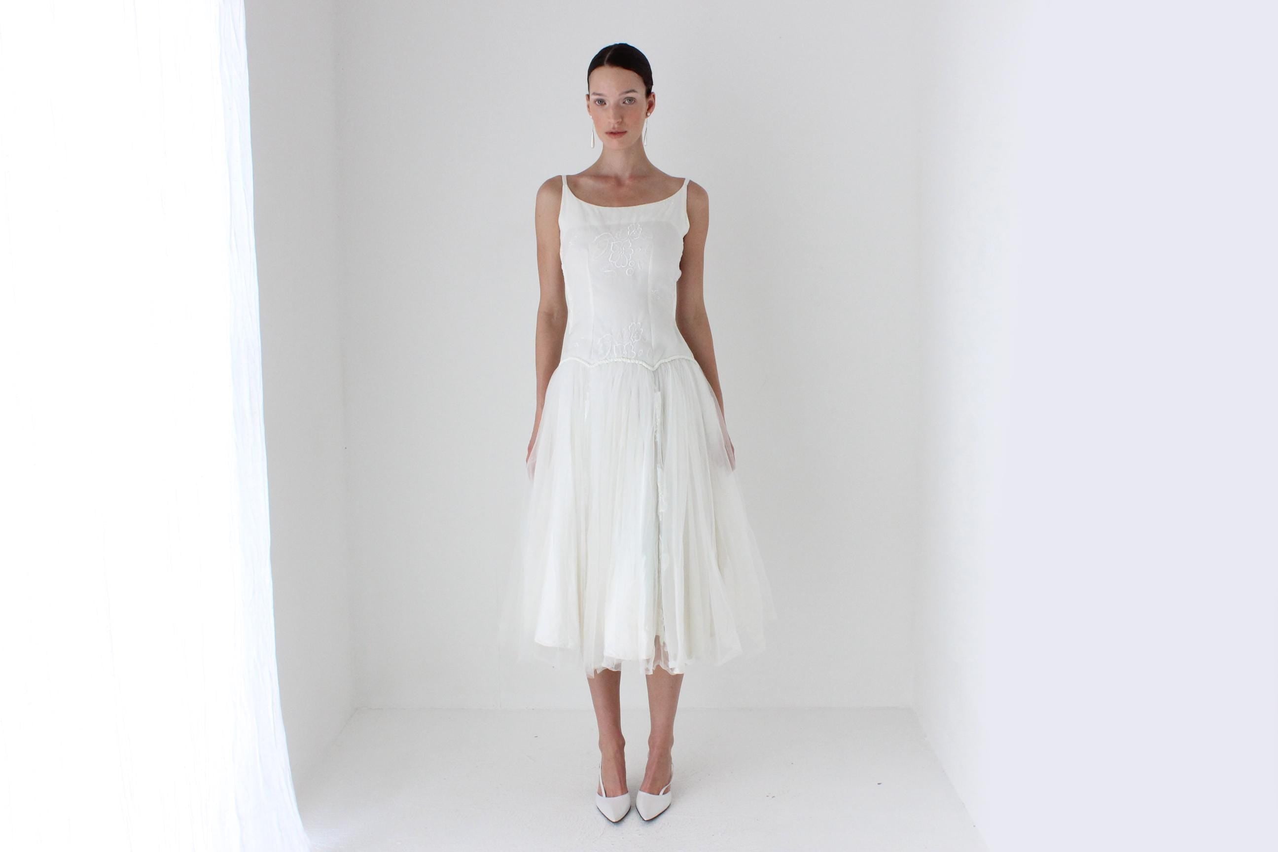 1950s Layered Tulle Drop Waist Dress