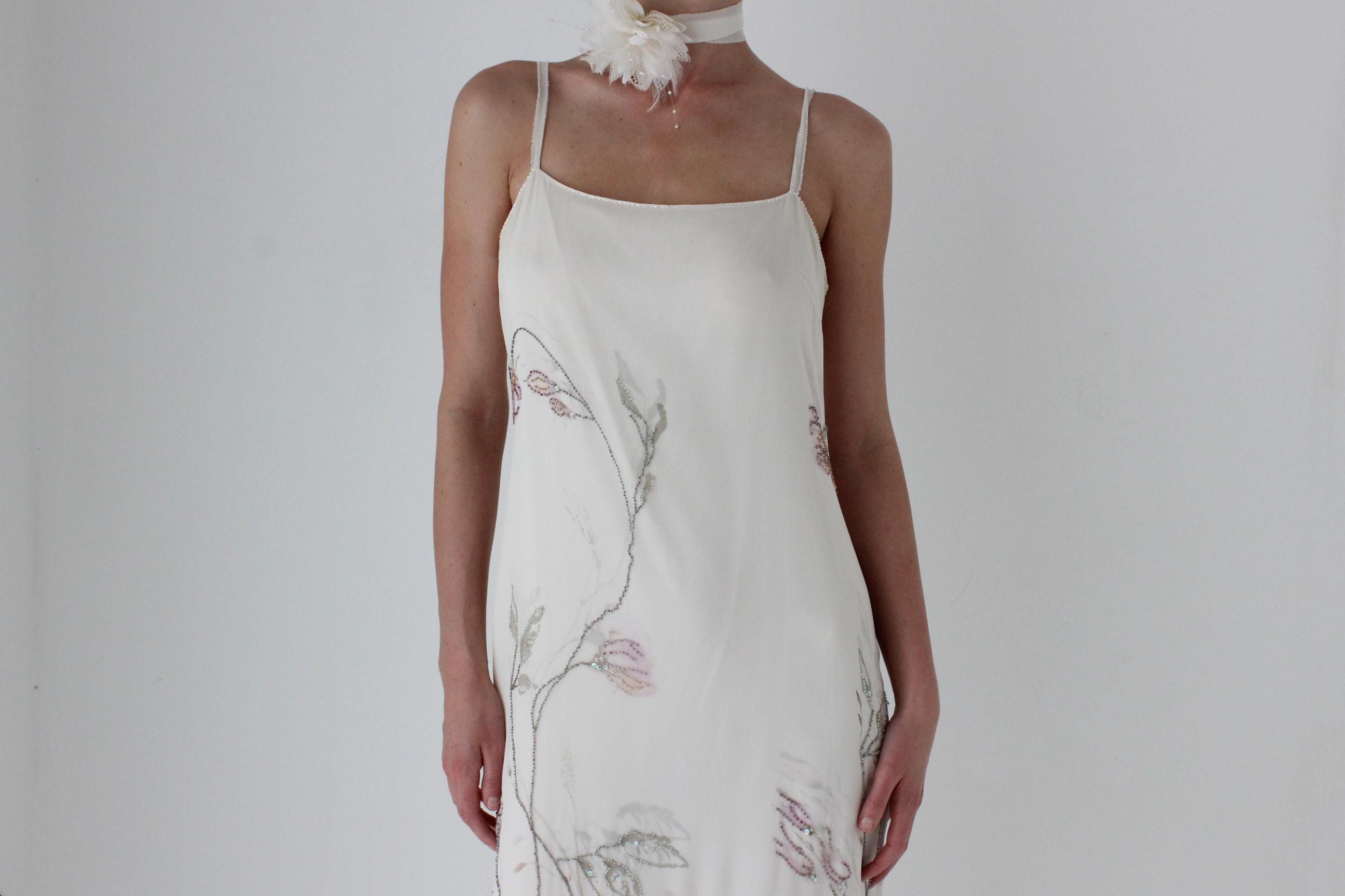 90s Pure Silk Painterly Floral Wearable Art Slip