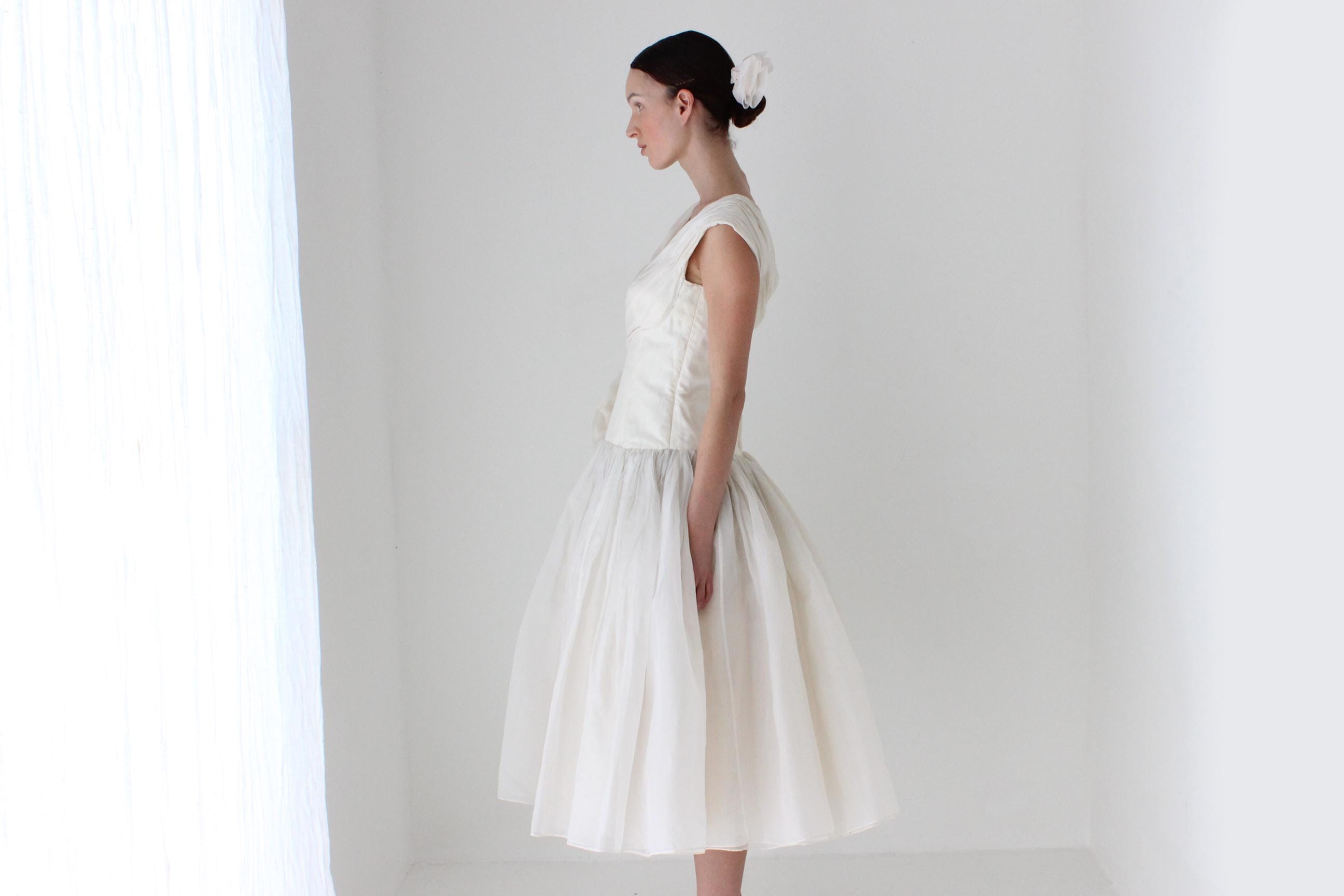 1989 Custom Made Silk Organza Sculptural Puff Dress