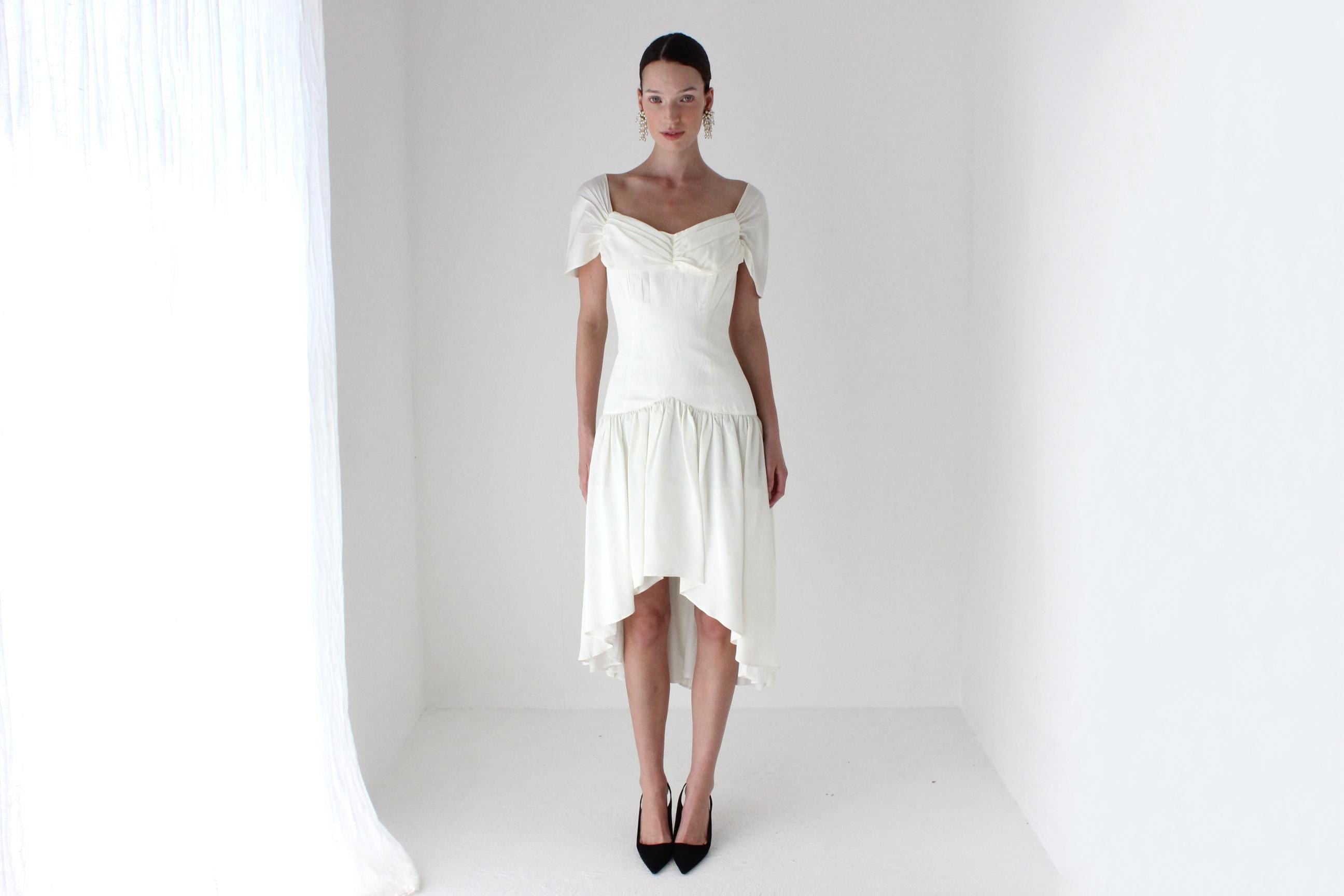 80s French Vintage Taffeta Drop Waist Party Dress