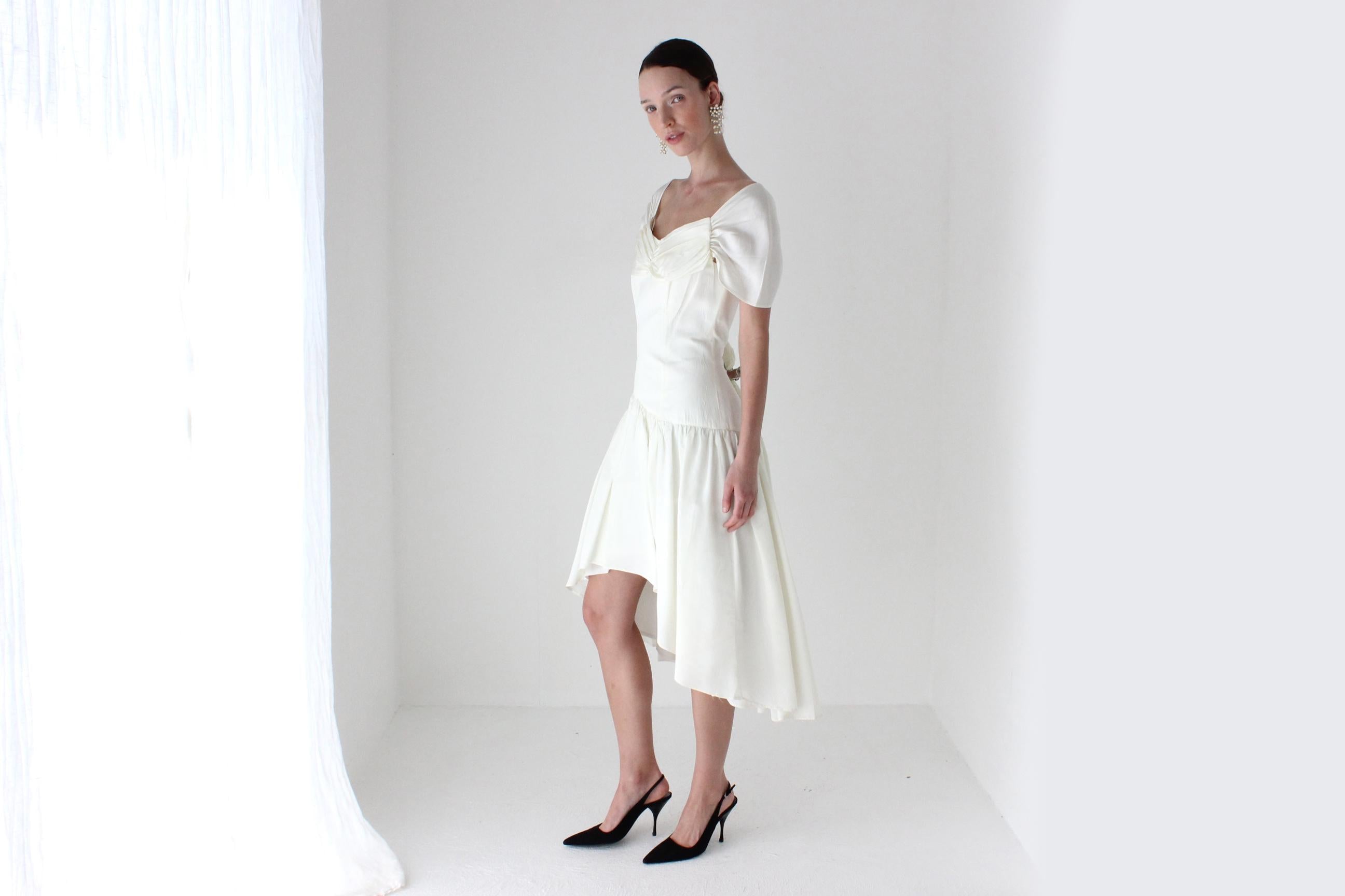 80s French Vintage Taffeta Drop Waist Party Dress