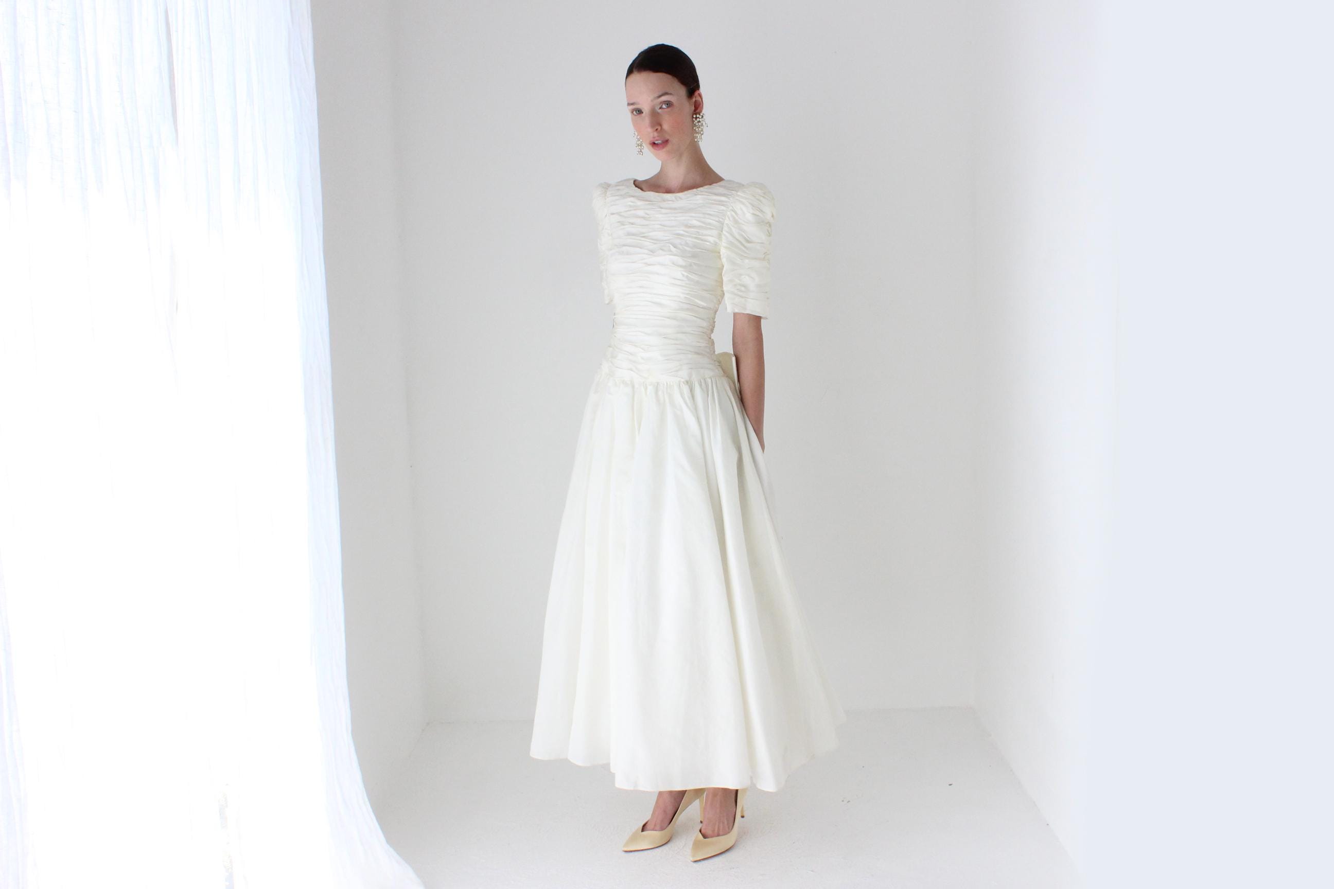 Glorious 80s Victor Costa Silk Taffeta Tea Length Dress