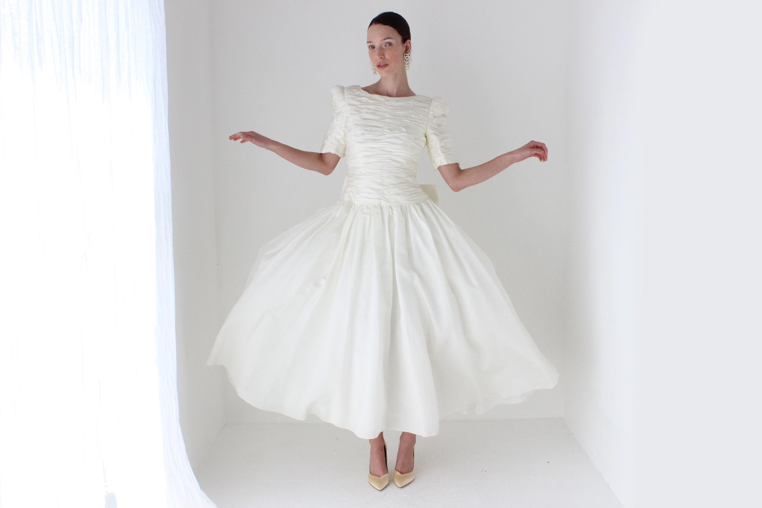 Glorious 80s Victor Costa Silk Taffeta Tea Length Dress