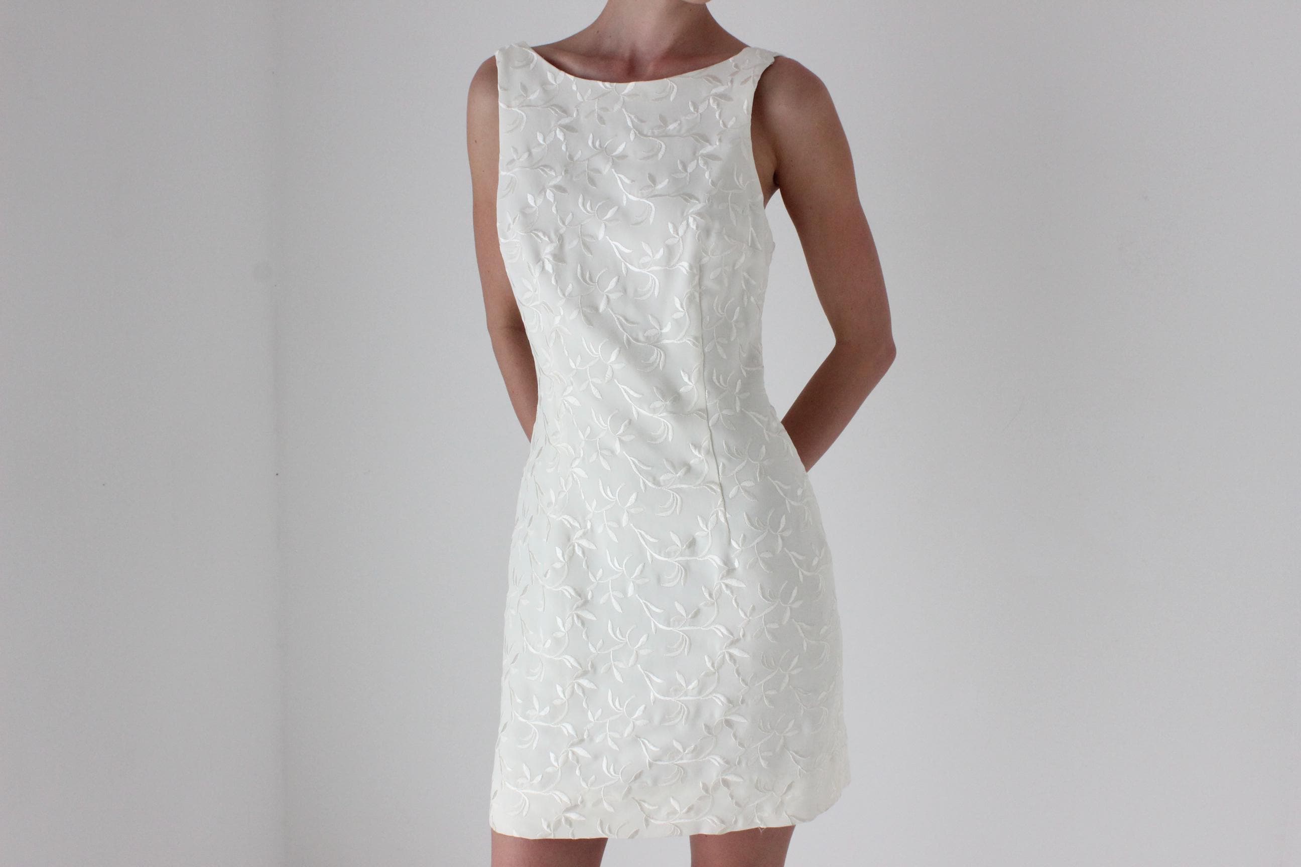 90s Nicole Miller Embroidered Boat Neck Dress