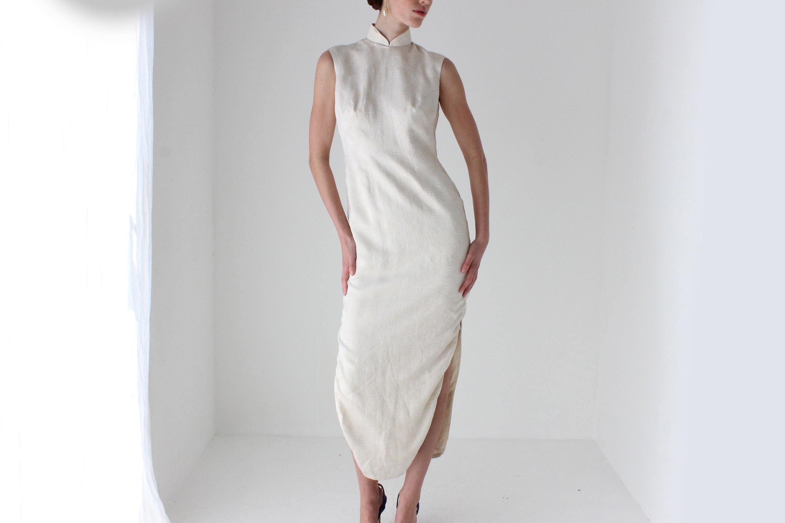 80s Custom Made Mandarin Collar Dress