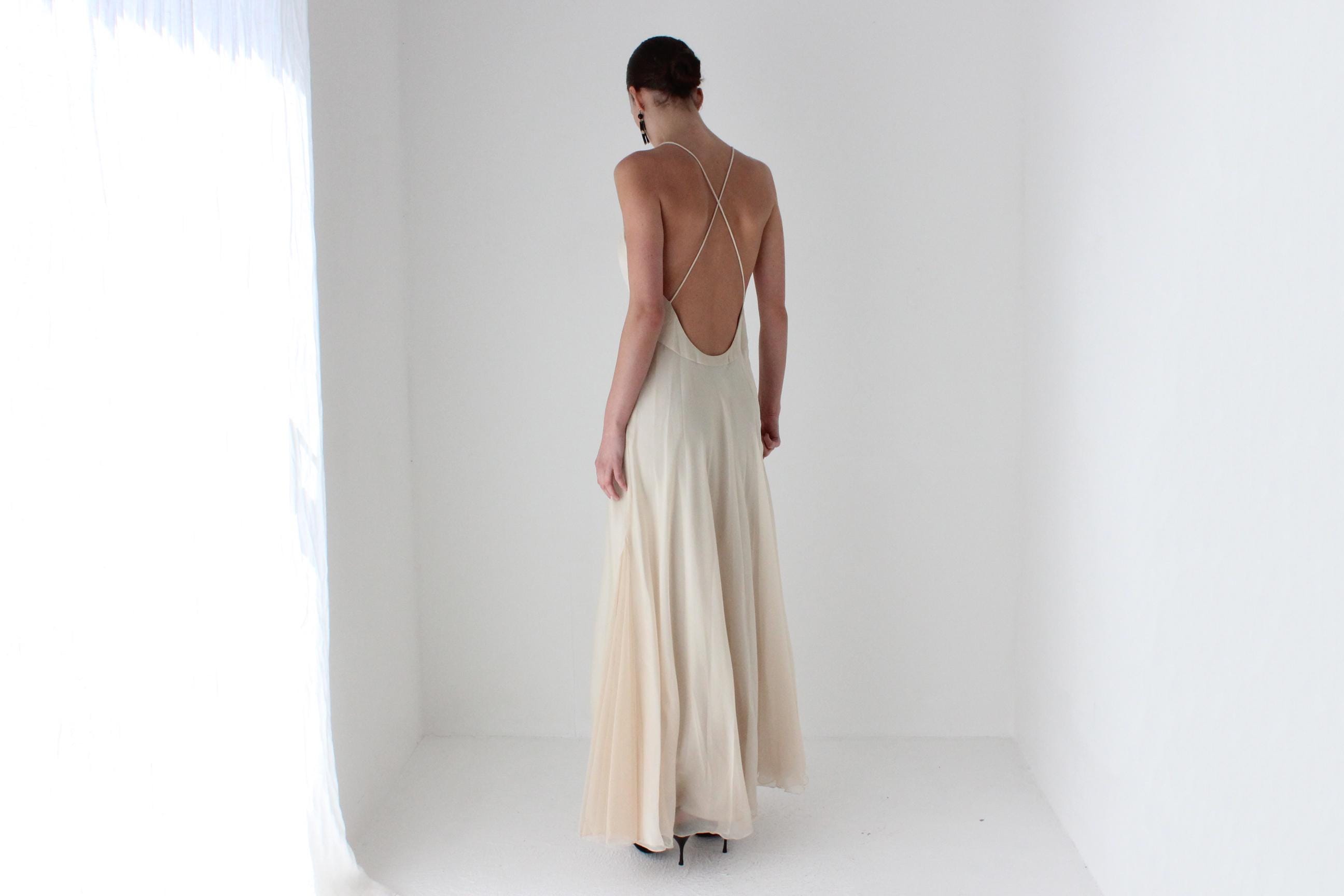 2000s Diane Freis Sexy Backless Chiffon Gown