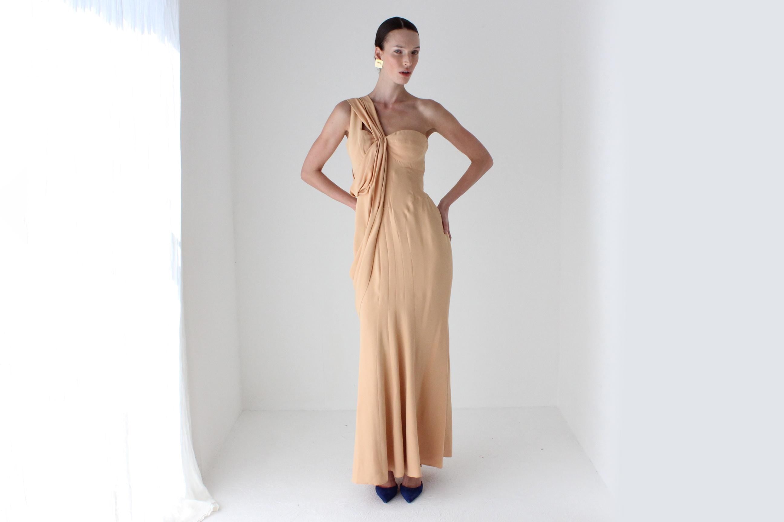2000s J Mendel Paris Asymmetric Draped Silk Hourglass Gown