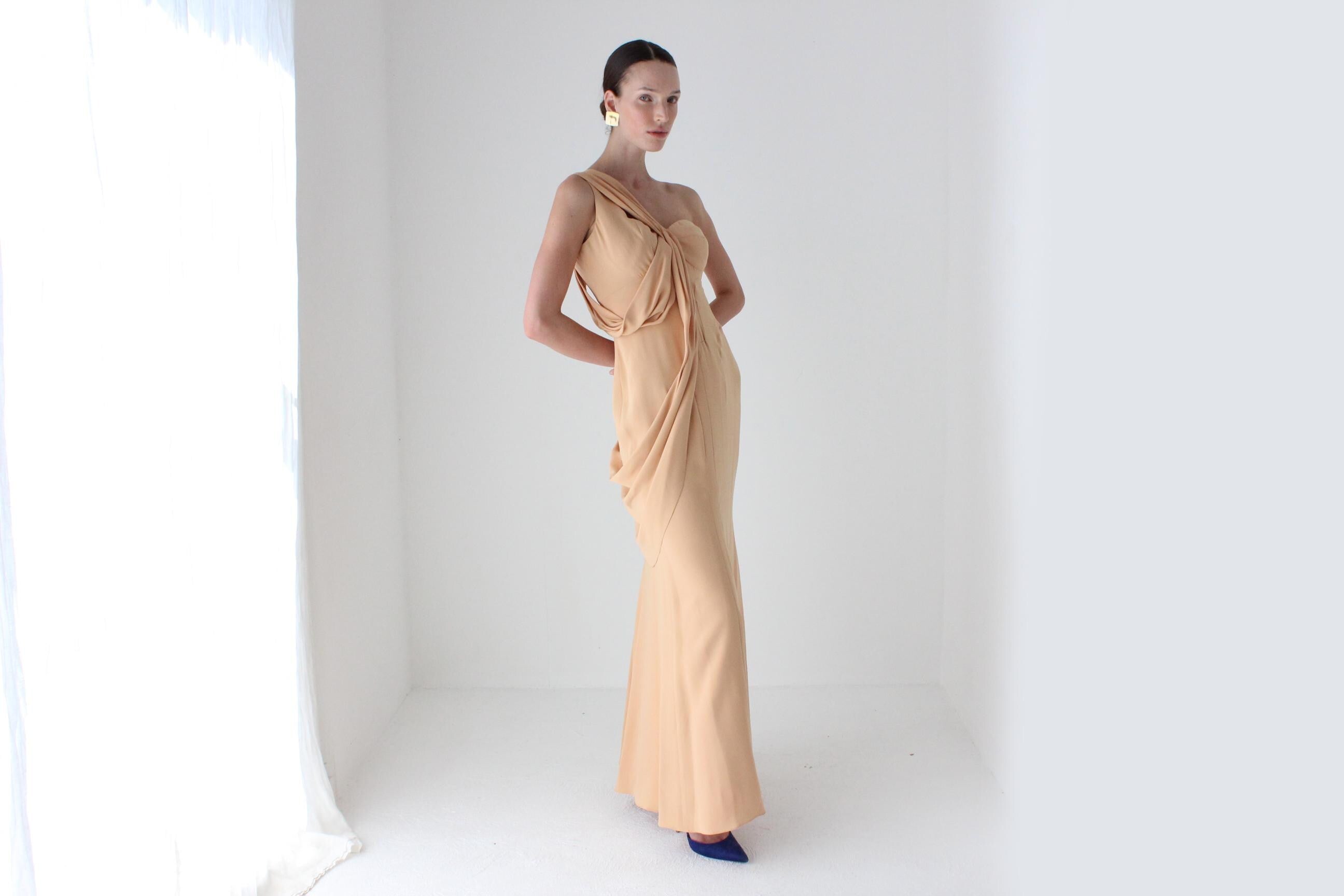 2000s J Mendel Paris Asymmetric Draped Silk Hourglass Gown