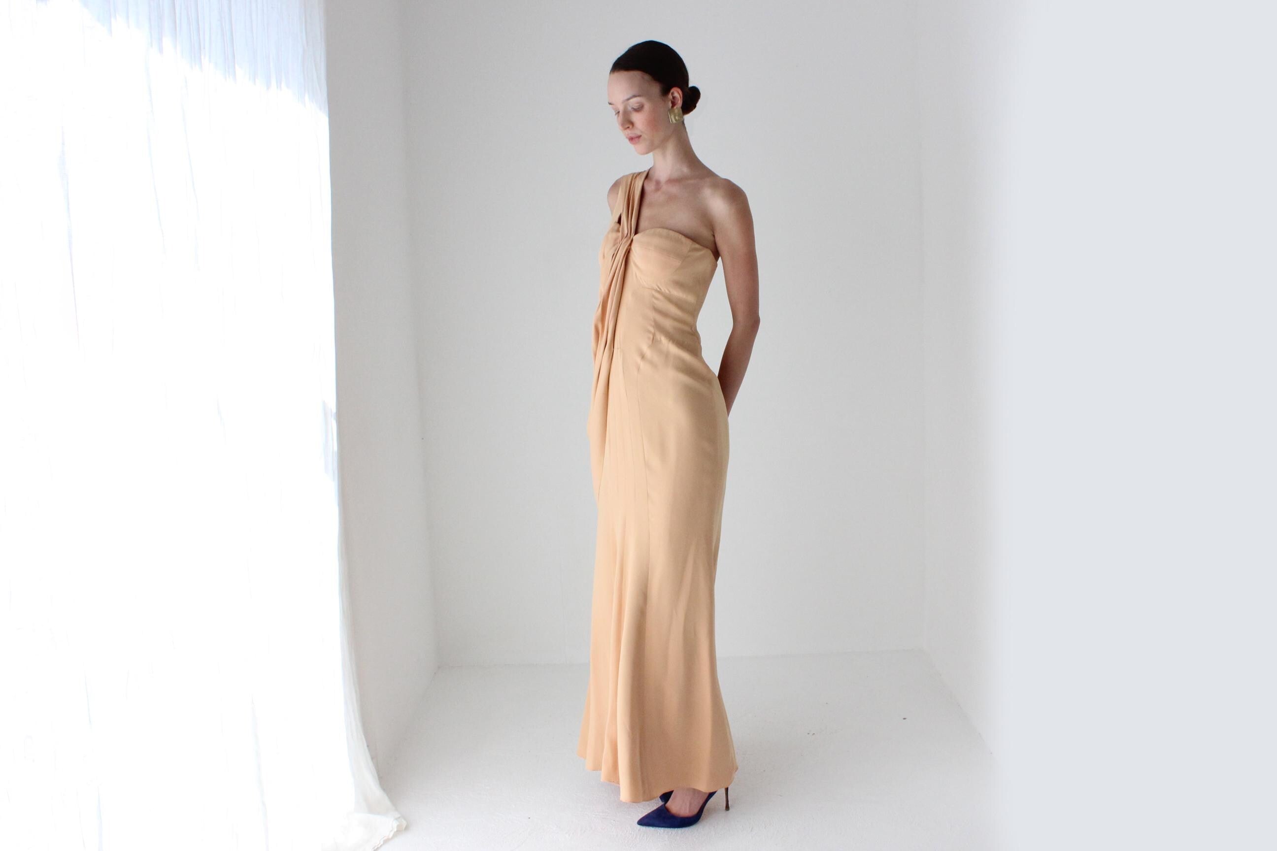 2000s J Mendel Paris Asymmetric Draped Silk Hourglass Gown