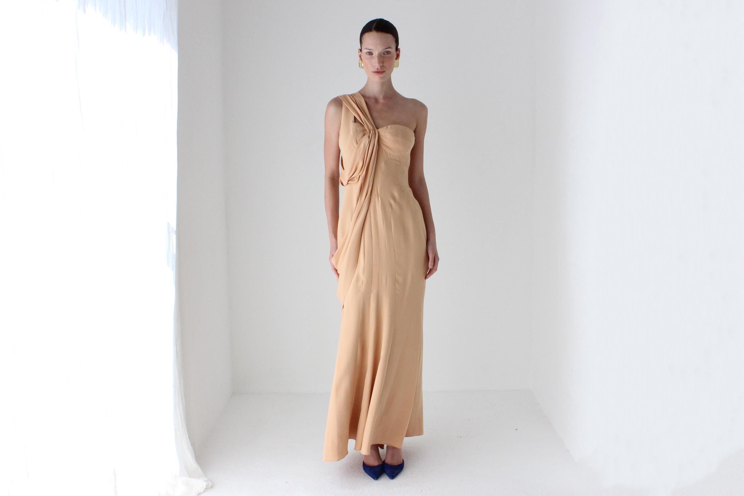 2000s J Mendel Paris Asymmetric Draped Silk Hourglass Gown
