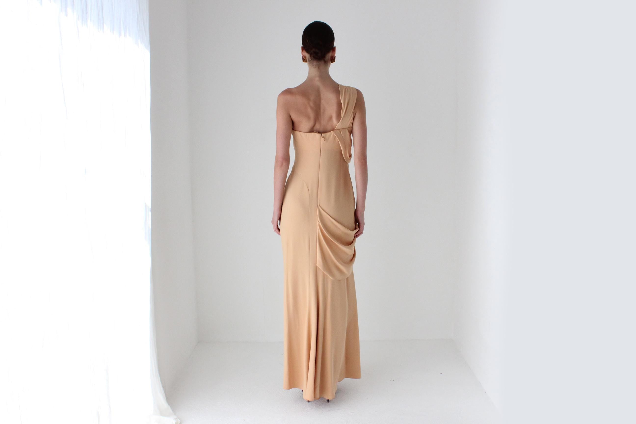2000s J Mendel Paris Asymmetric Draped Silk Hourglass Gown