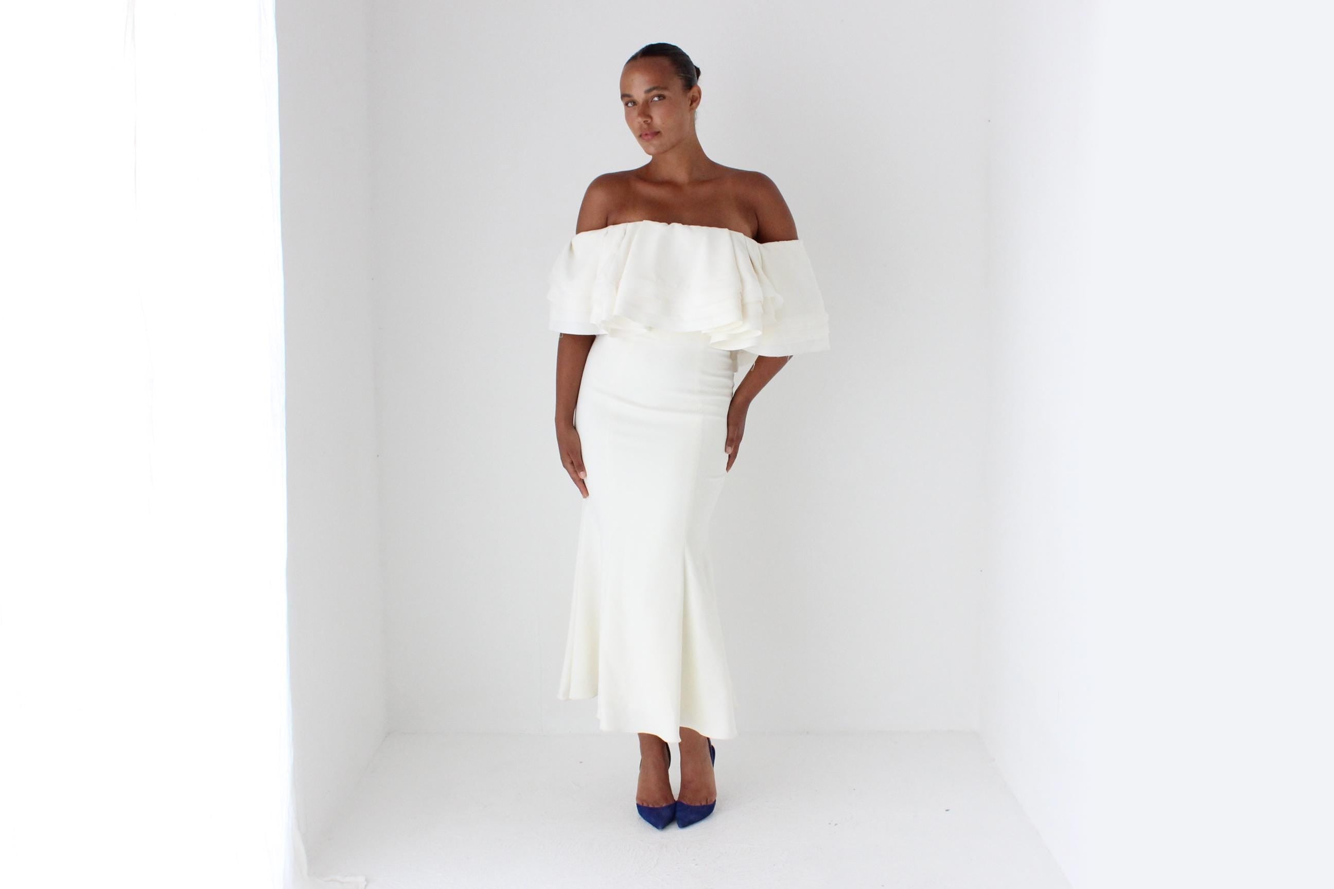2000s Zac Posen for The White One Voluminous Off Shoulder Wedding Dress