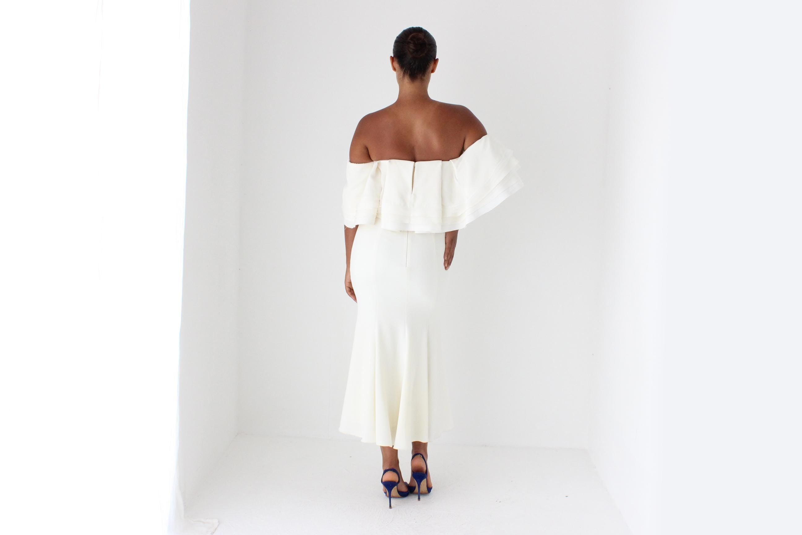 2000s Zac Posen for The White One Voluminous Off Shoulder Wedding Dress