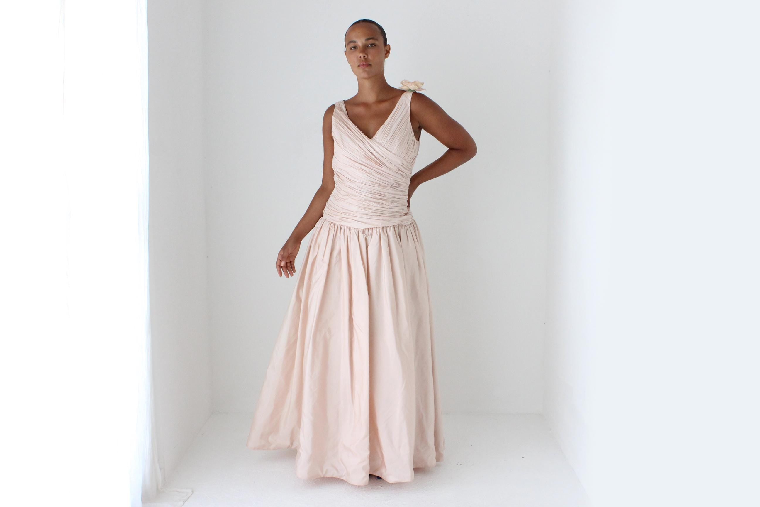 80s Victoria Royal Ballet Pink Silk Taffeta Gown
