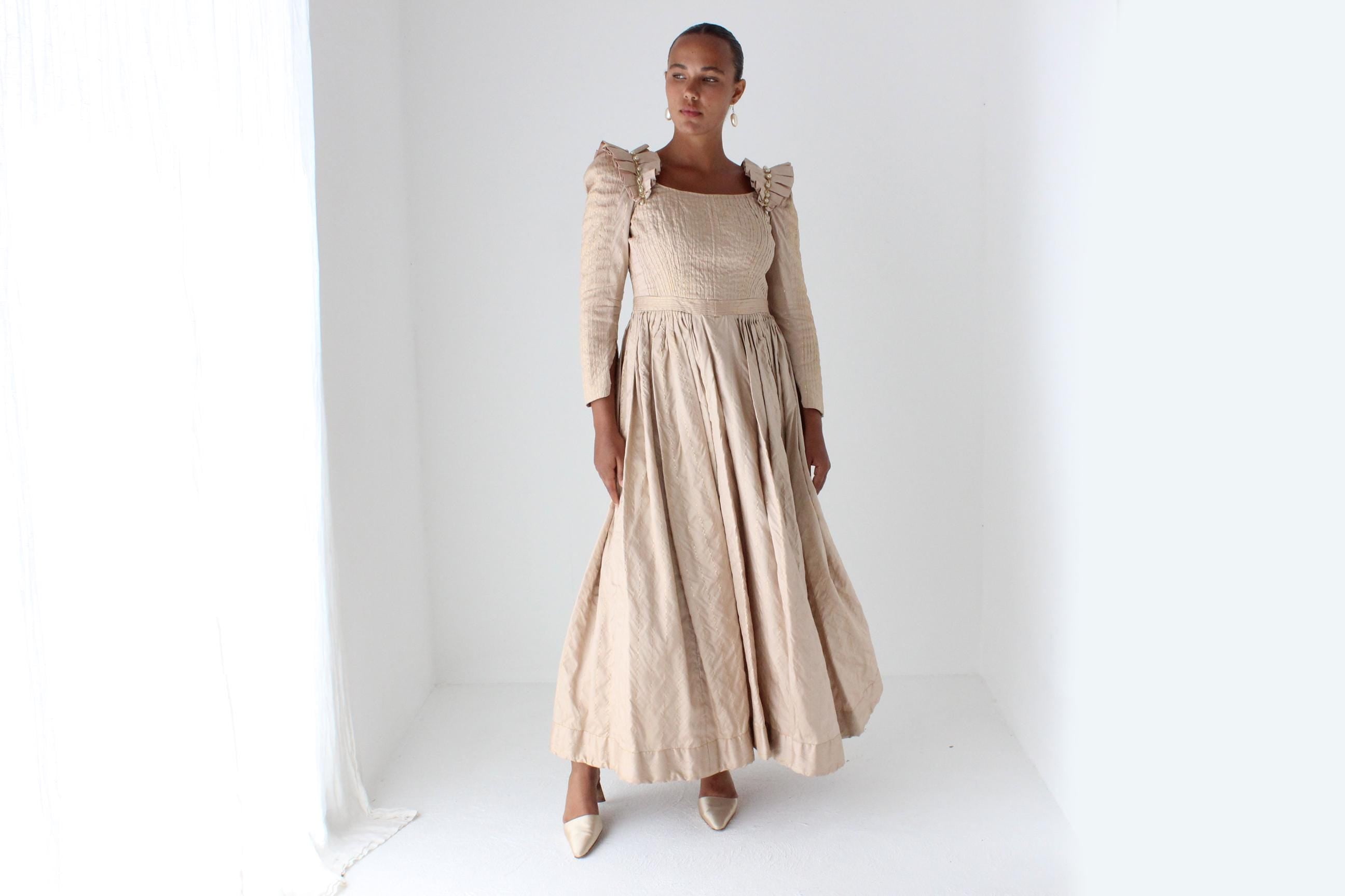 Bespoke 80s Renaissance Silk Taffeta Gown