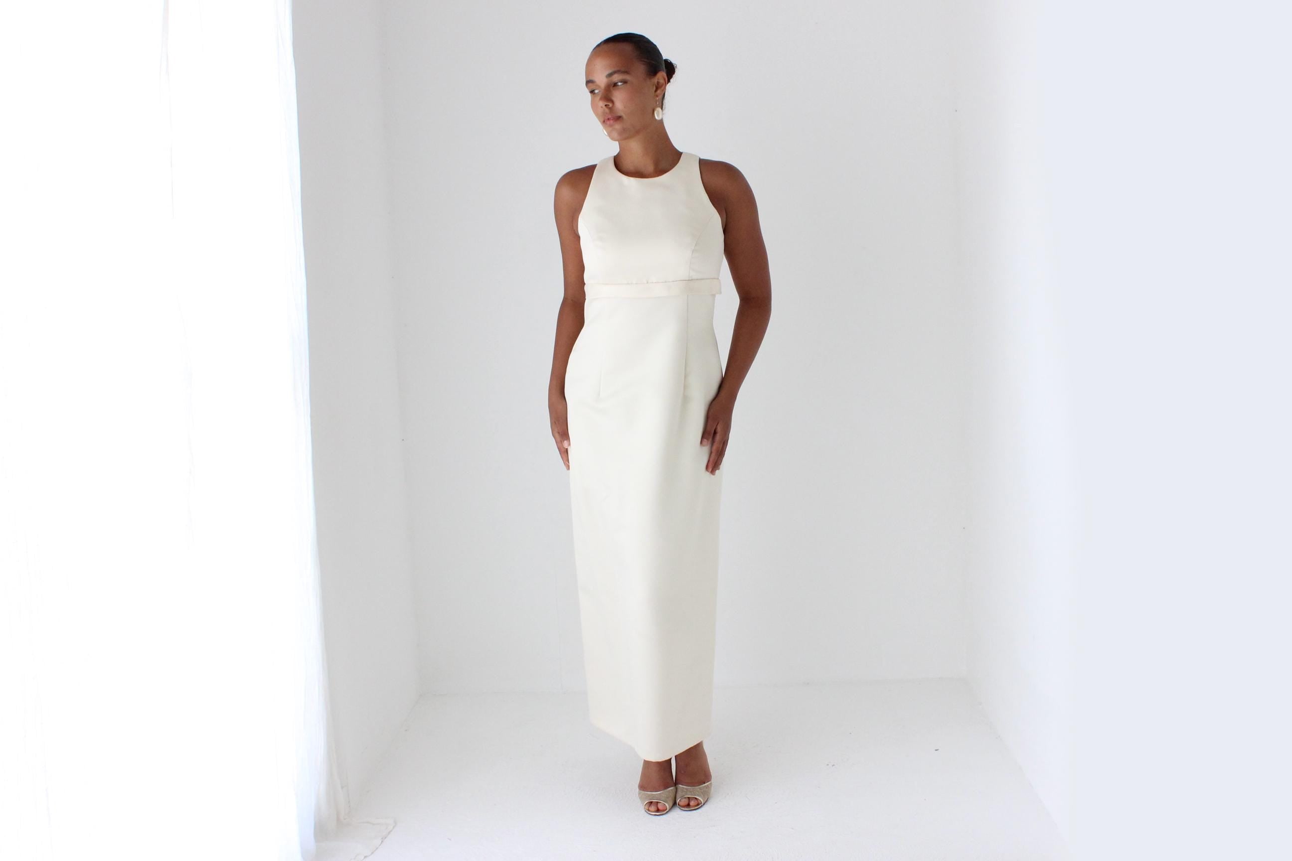 1990s Cream Satin Column Gown