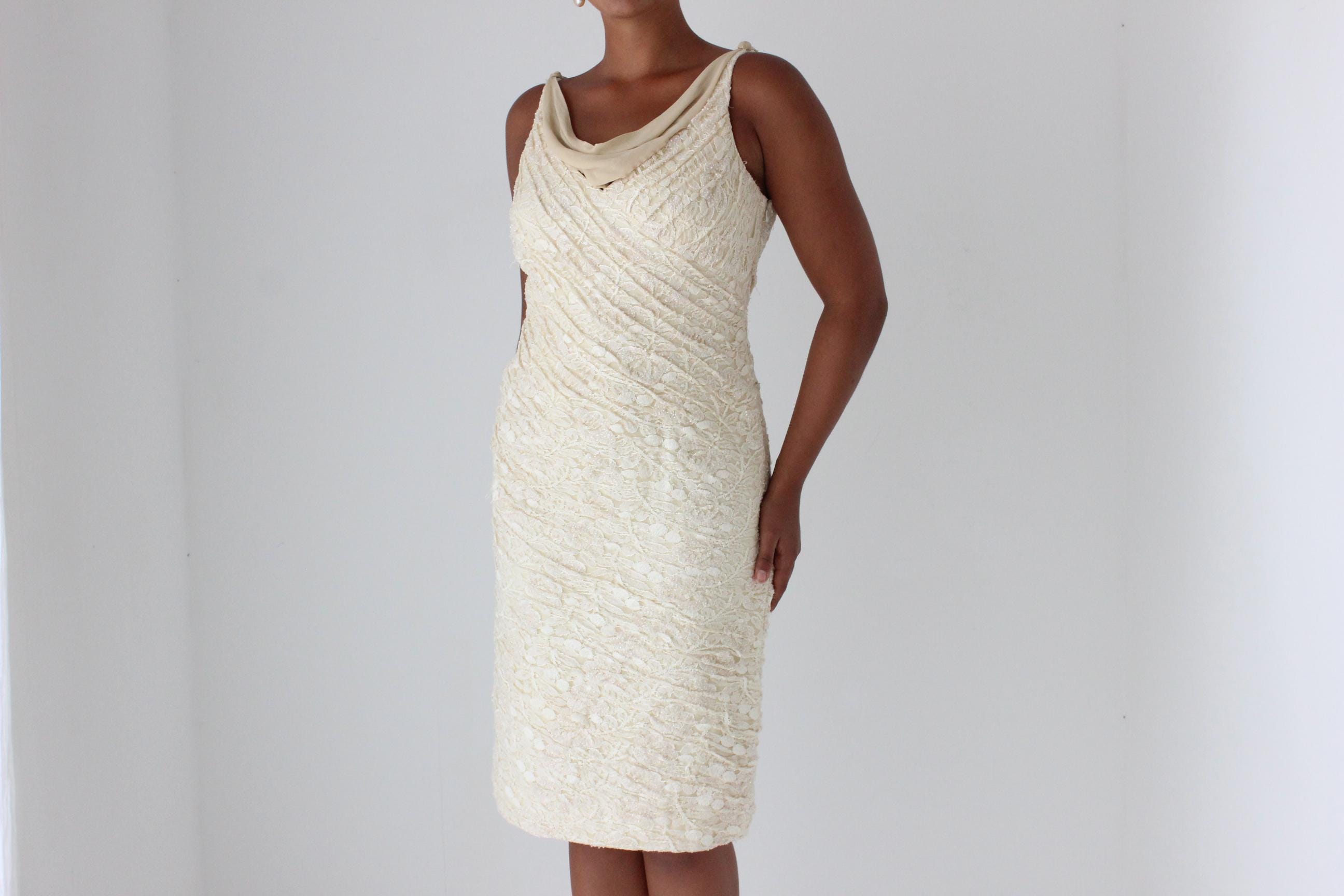 Y2K Buttercream Lace Cocktail Dress