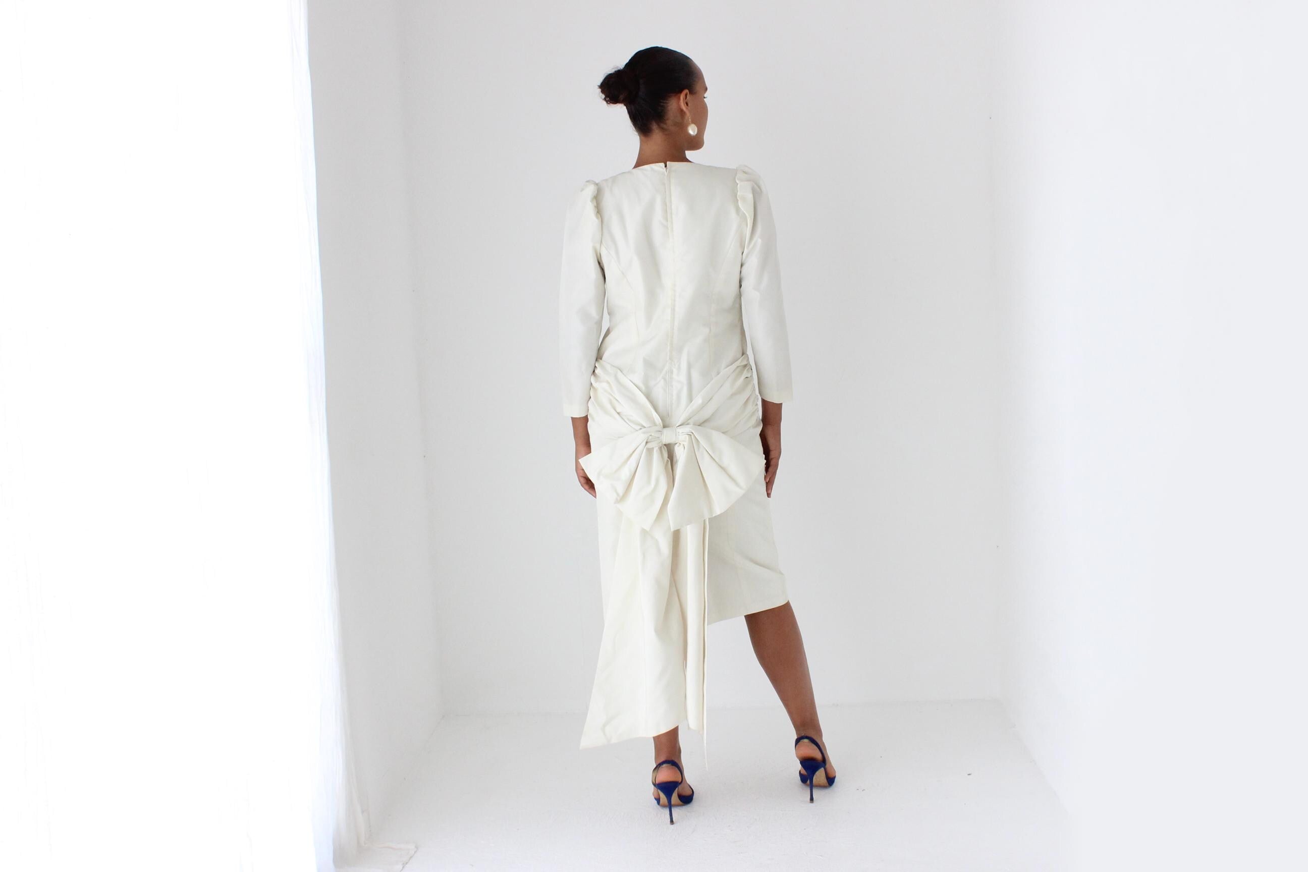 80s Long Sleeve Cocktail Dress w/ Big Bow