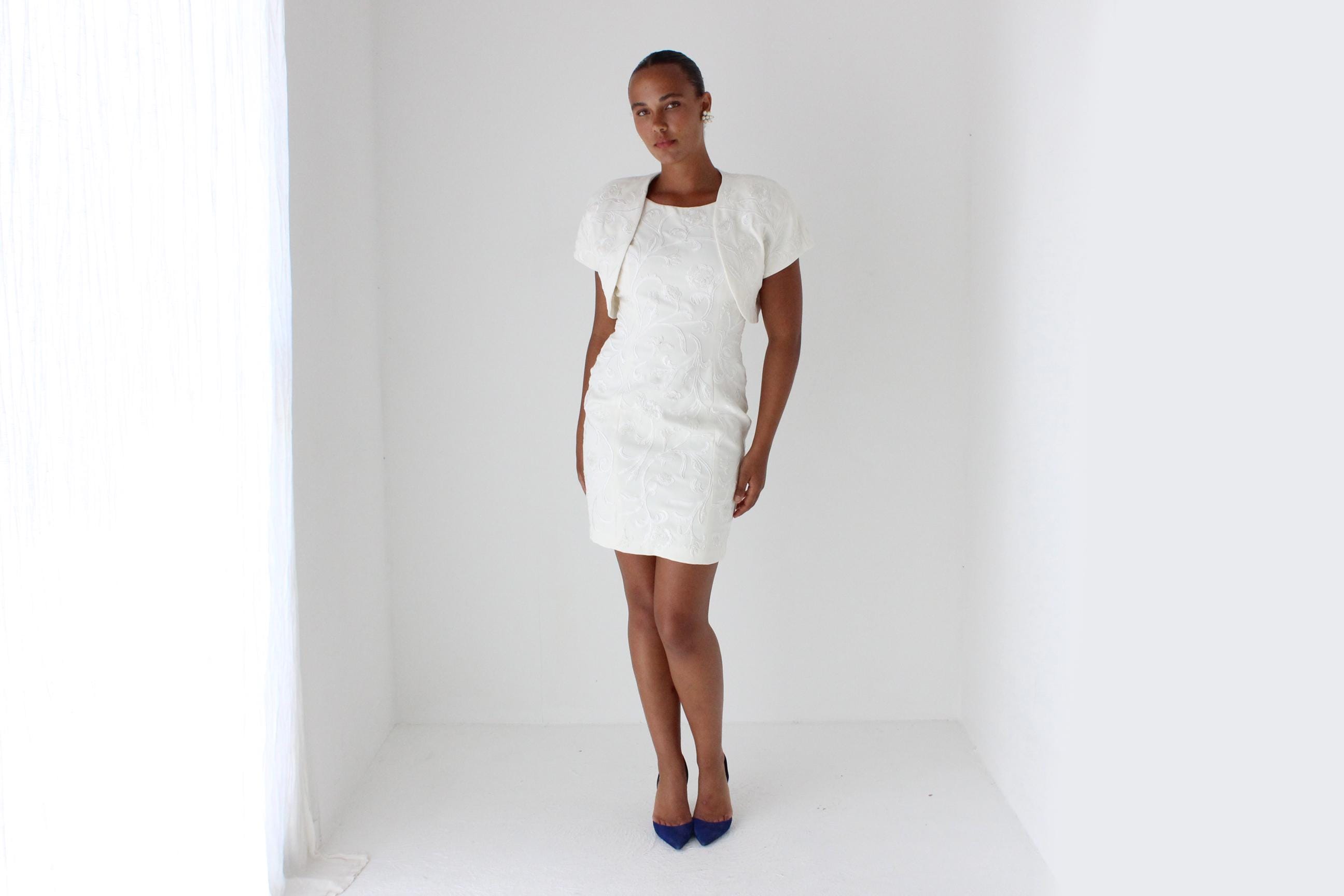 90s Carmen Marc Valvo Beaded Mini & Matching Bolero Set
