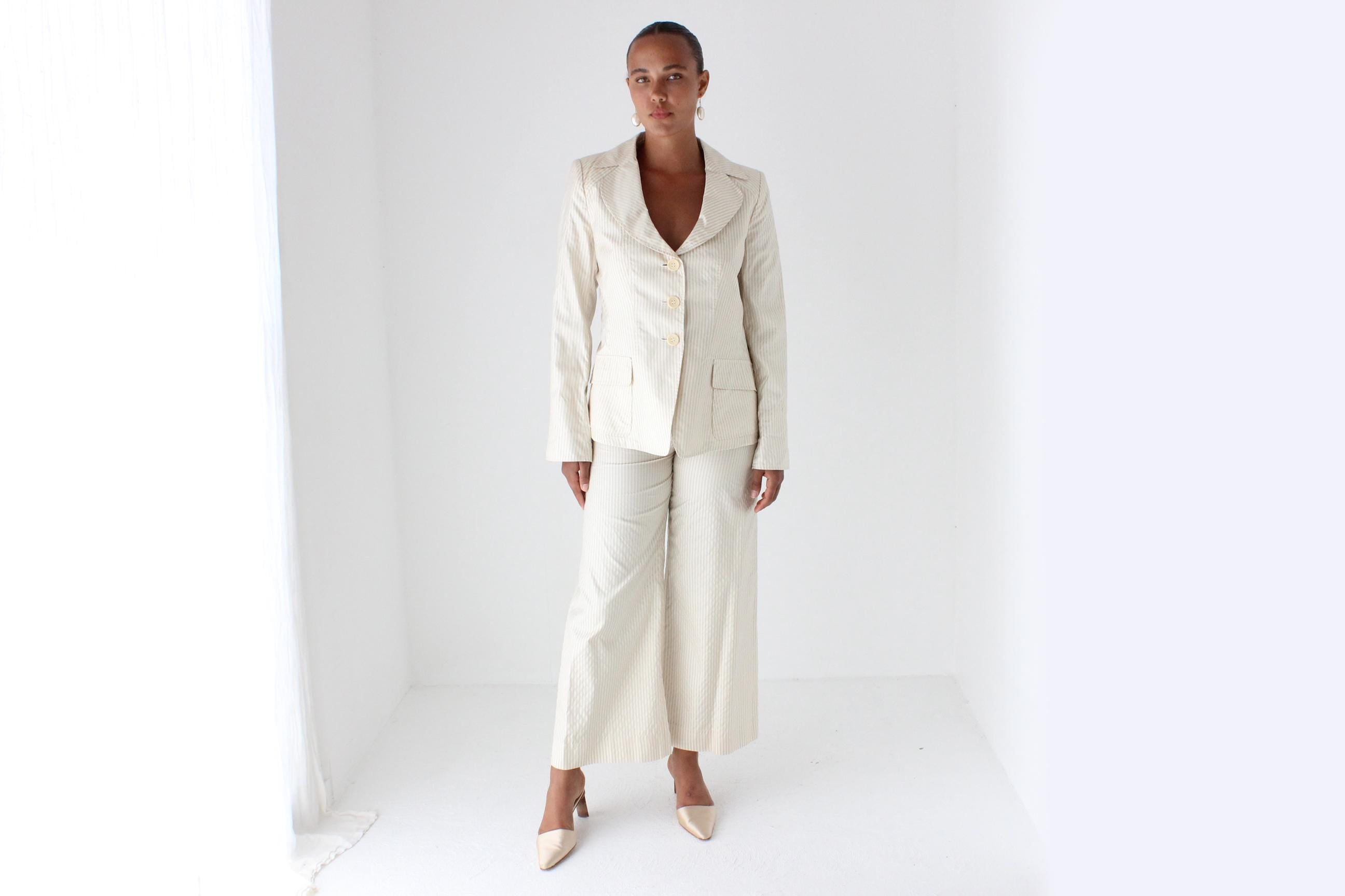 2000s Armani Seersucker Silk Pant Suit