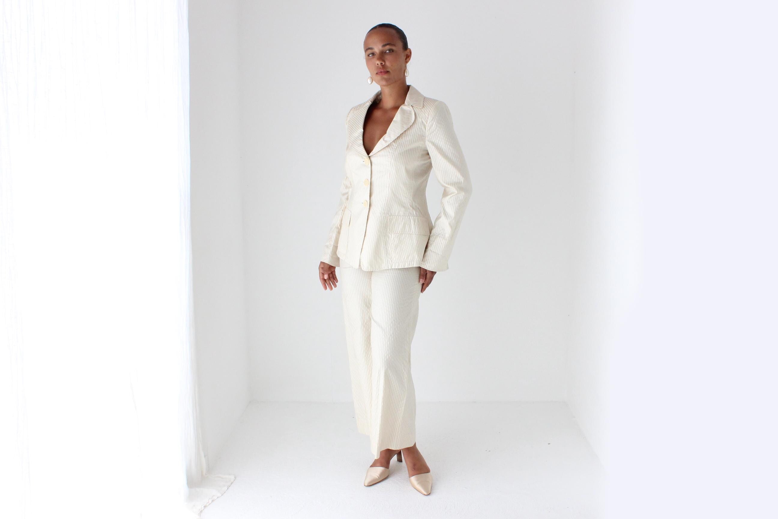 2000s Armani Seersucker Silk Pant Suit