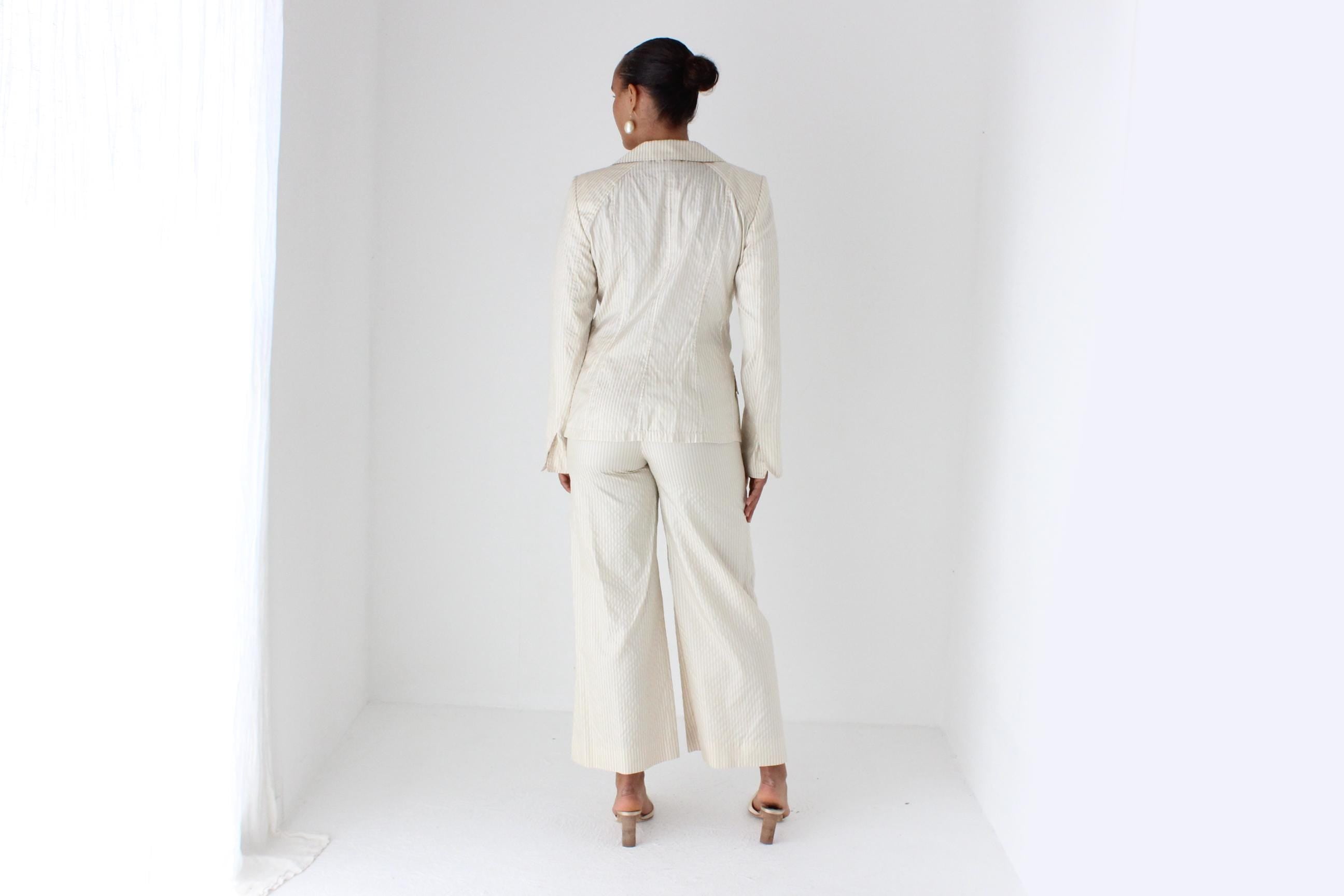 2000s Armani Seersucker Silk Pant Suit