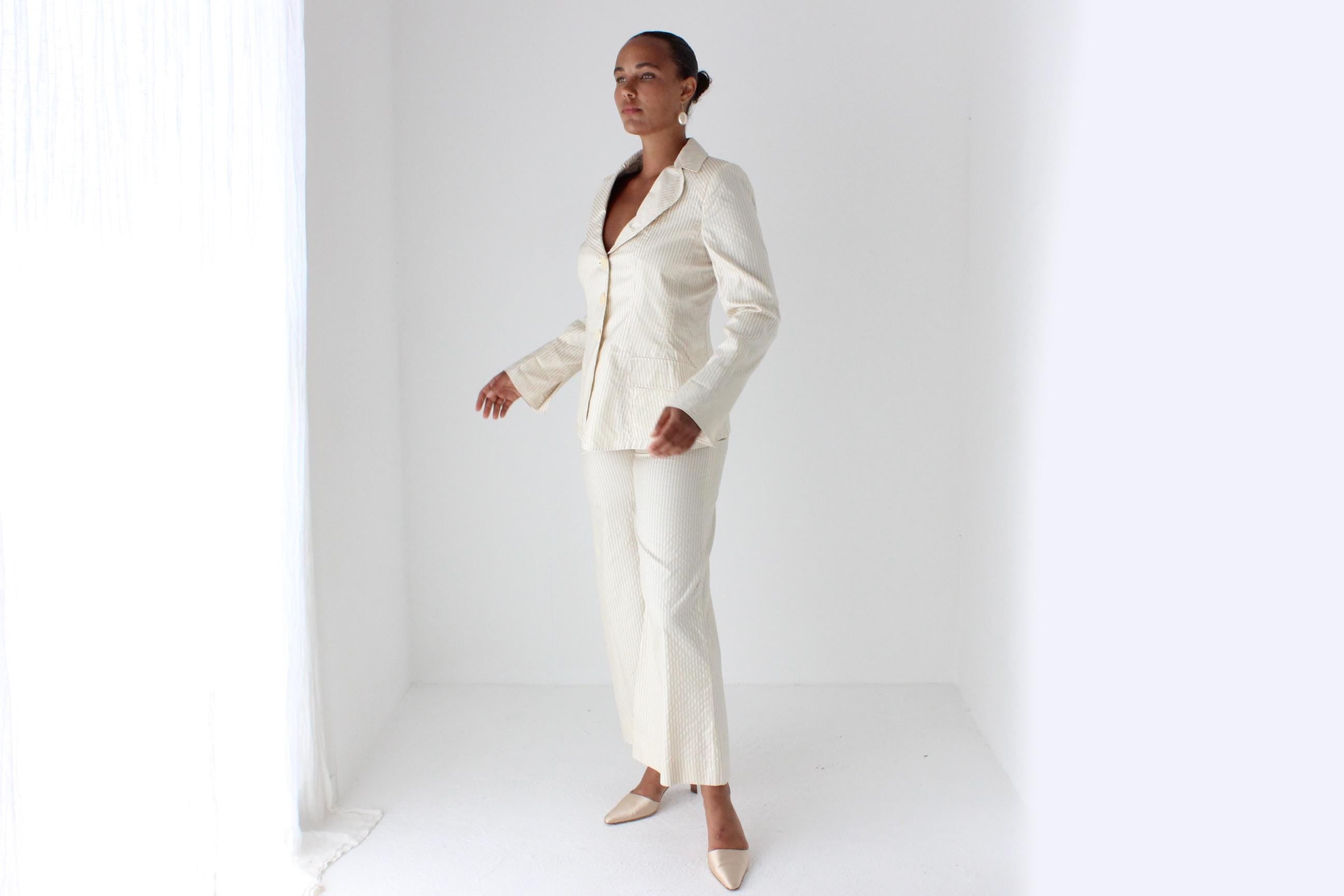 2000s Armani Seersucker Silk Pant Suit