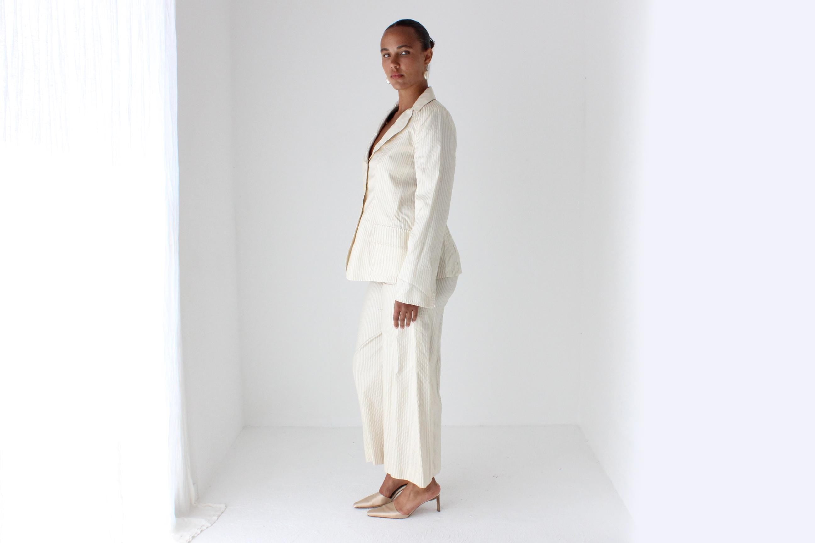 2000s Armani Seersucker Silk Pant Suit