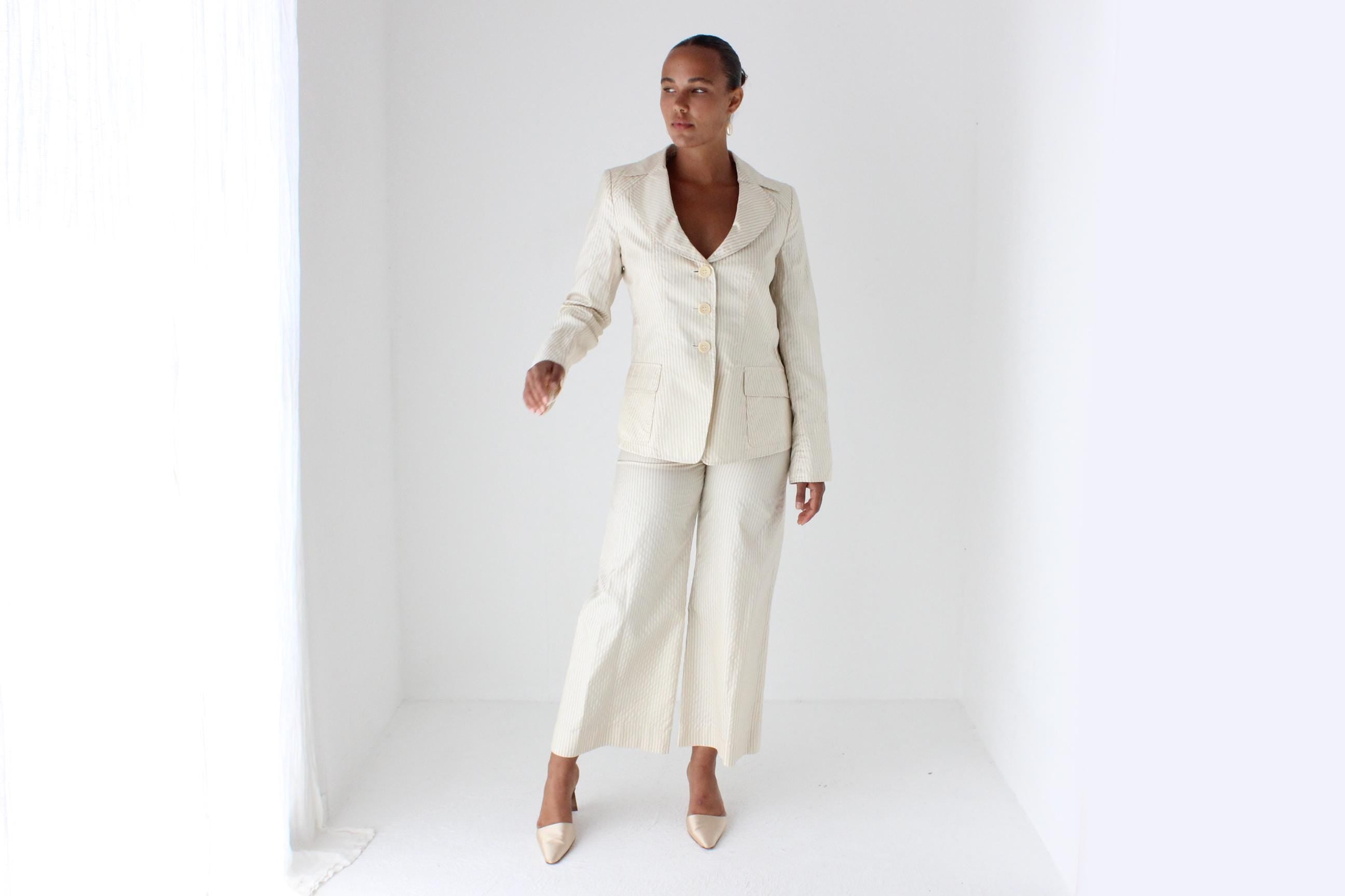2000s Armani Seersucker Silk Pant Suit