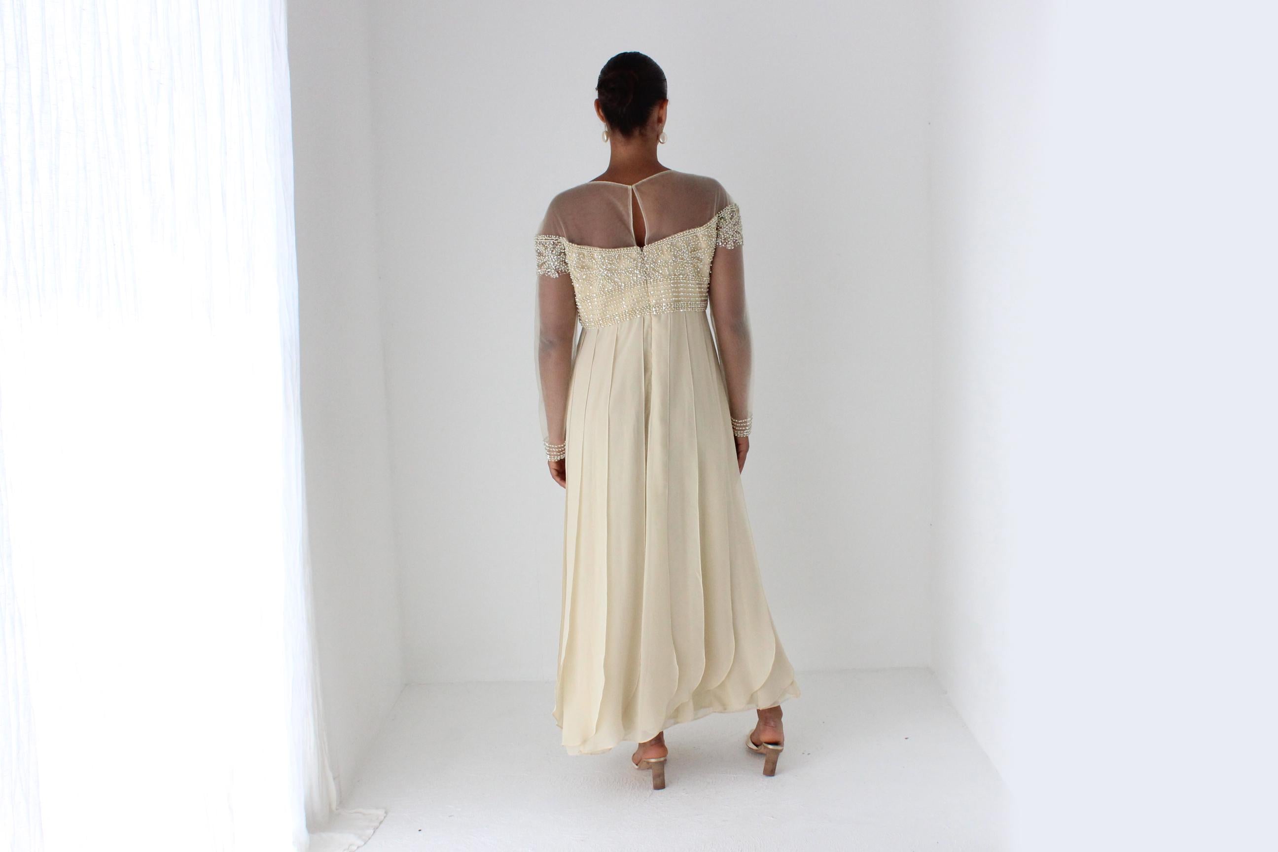 Terani Couture Beaded Mesh Gown w/ Panelled Skirt