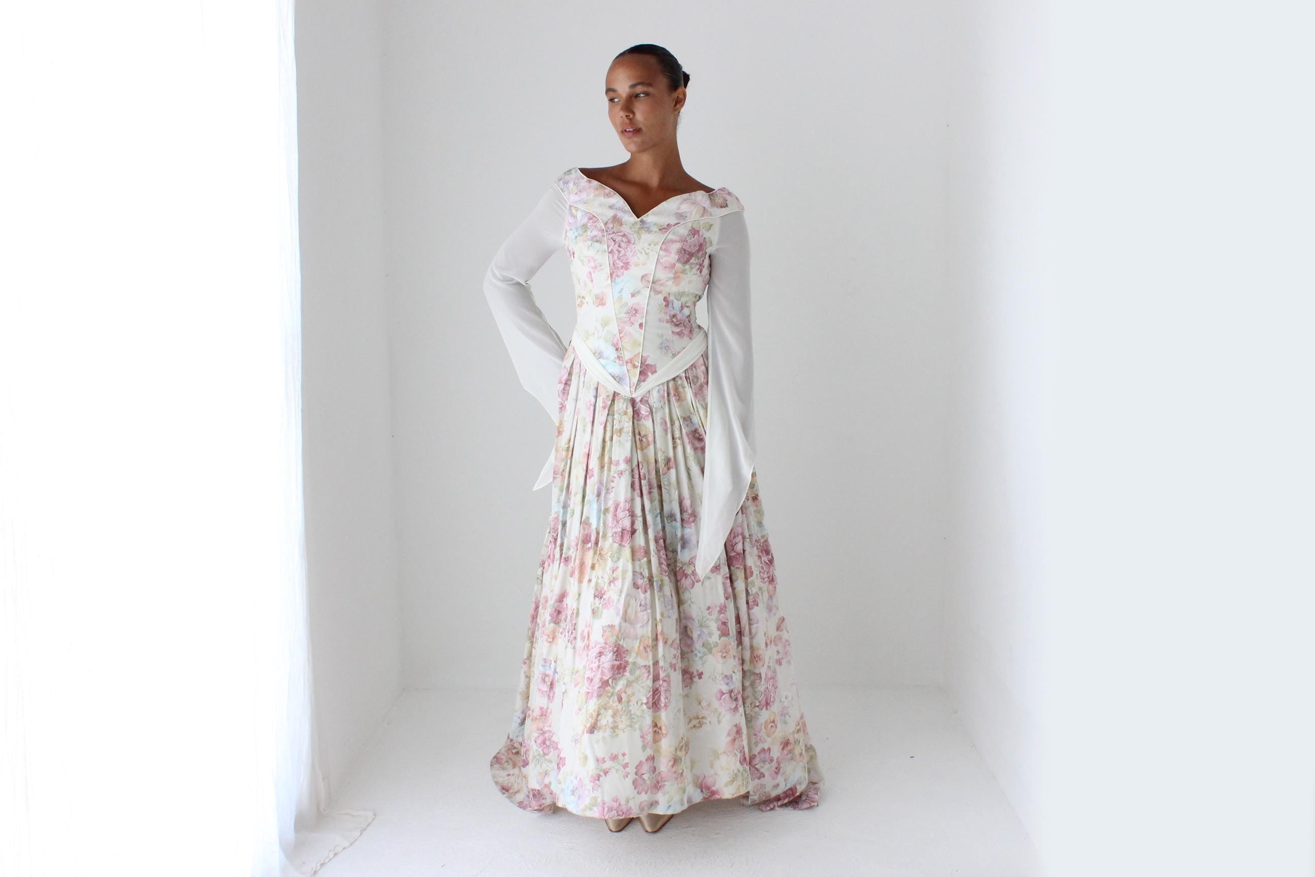 1990s Floral Maiden Renaissance Wedding Gown