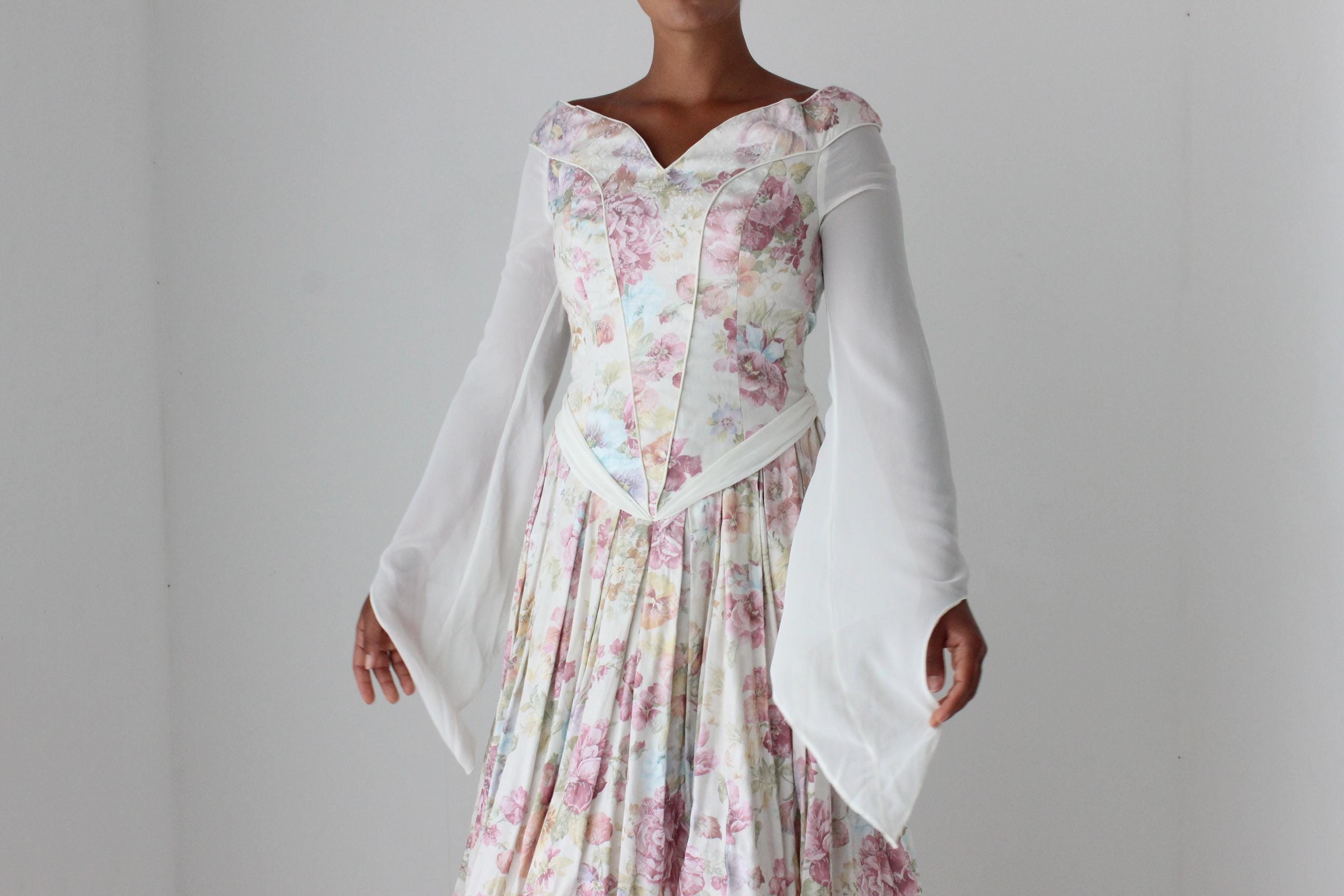 1990s Floral Maiden Renaissance Wedding Gown