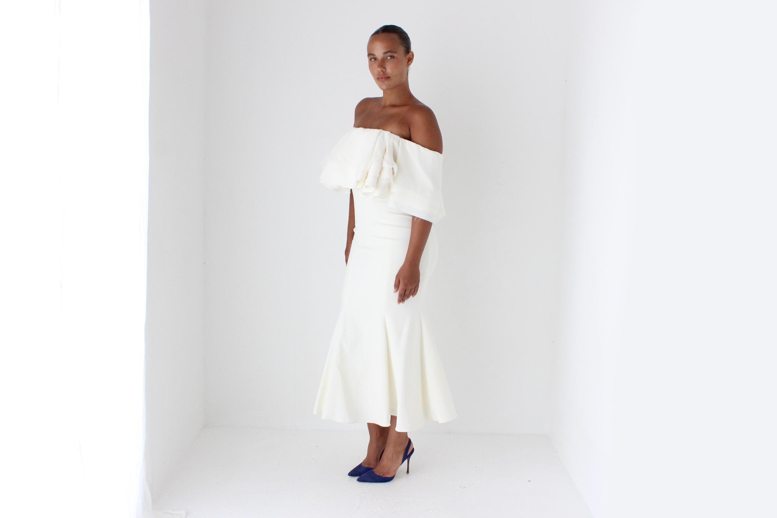 2000s Zac Posen for The White One Voluminous Off Shoulder Wedding Dress