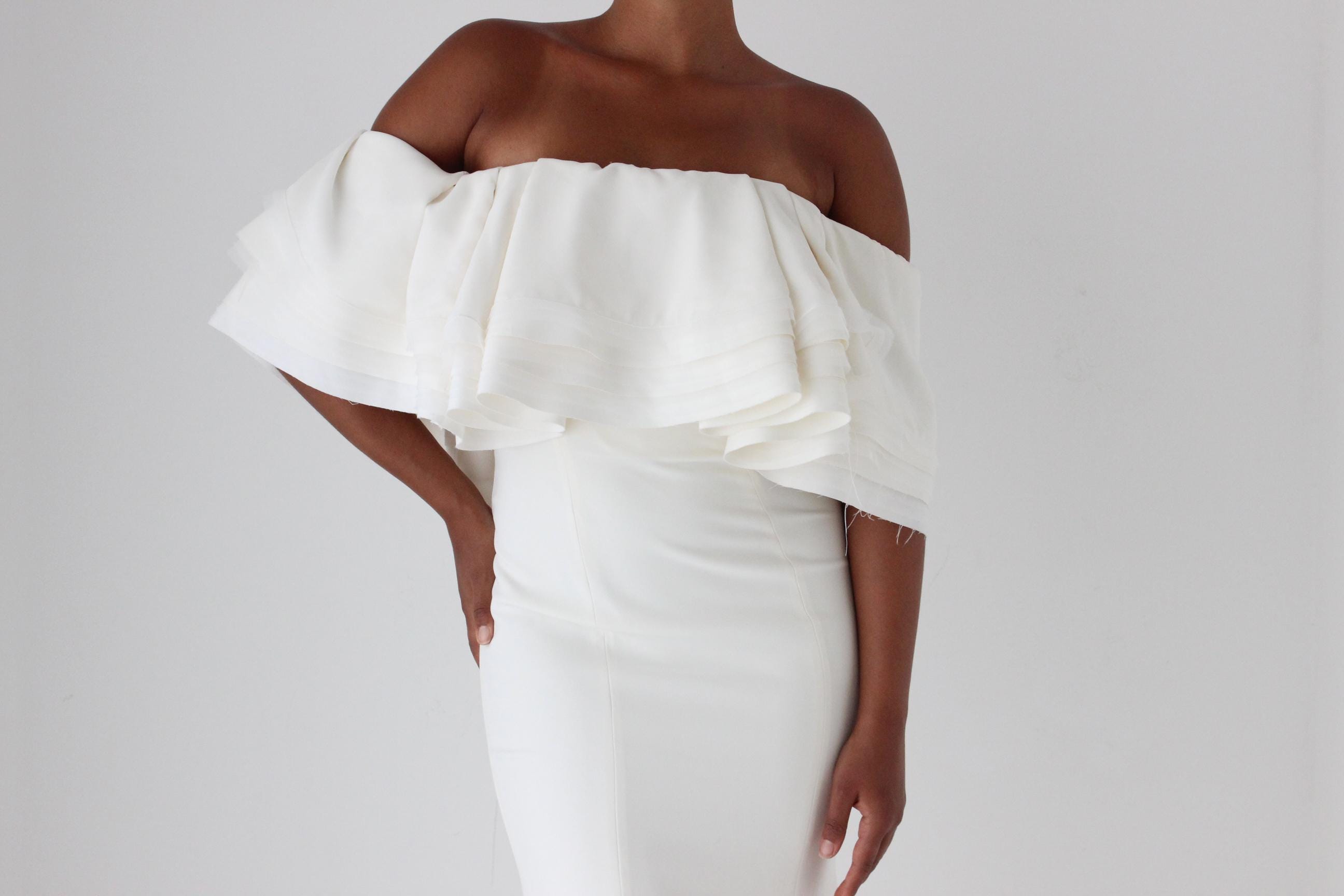 2000s Zac Posen for The White One Voluminous Off Shoulder Wedding Dress
