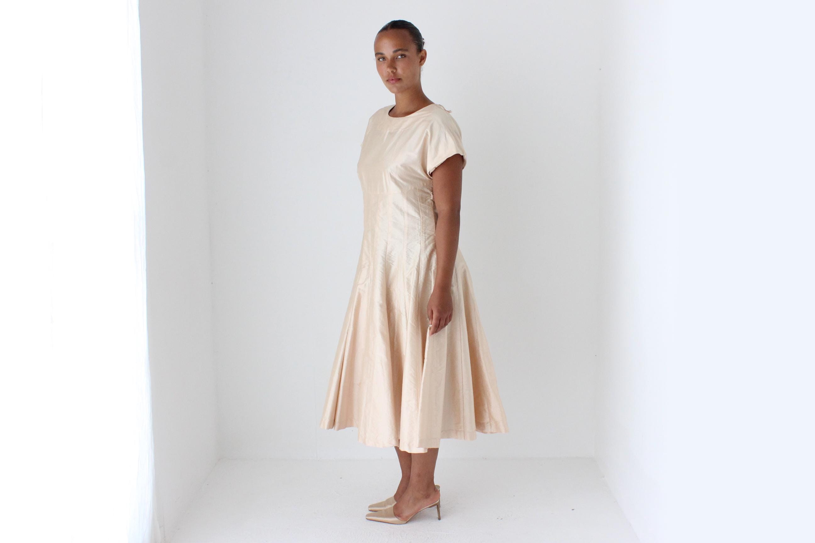80s Raw Silk Rosewater Taffeta Cocktail Dress