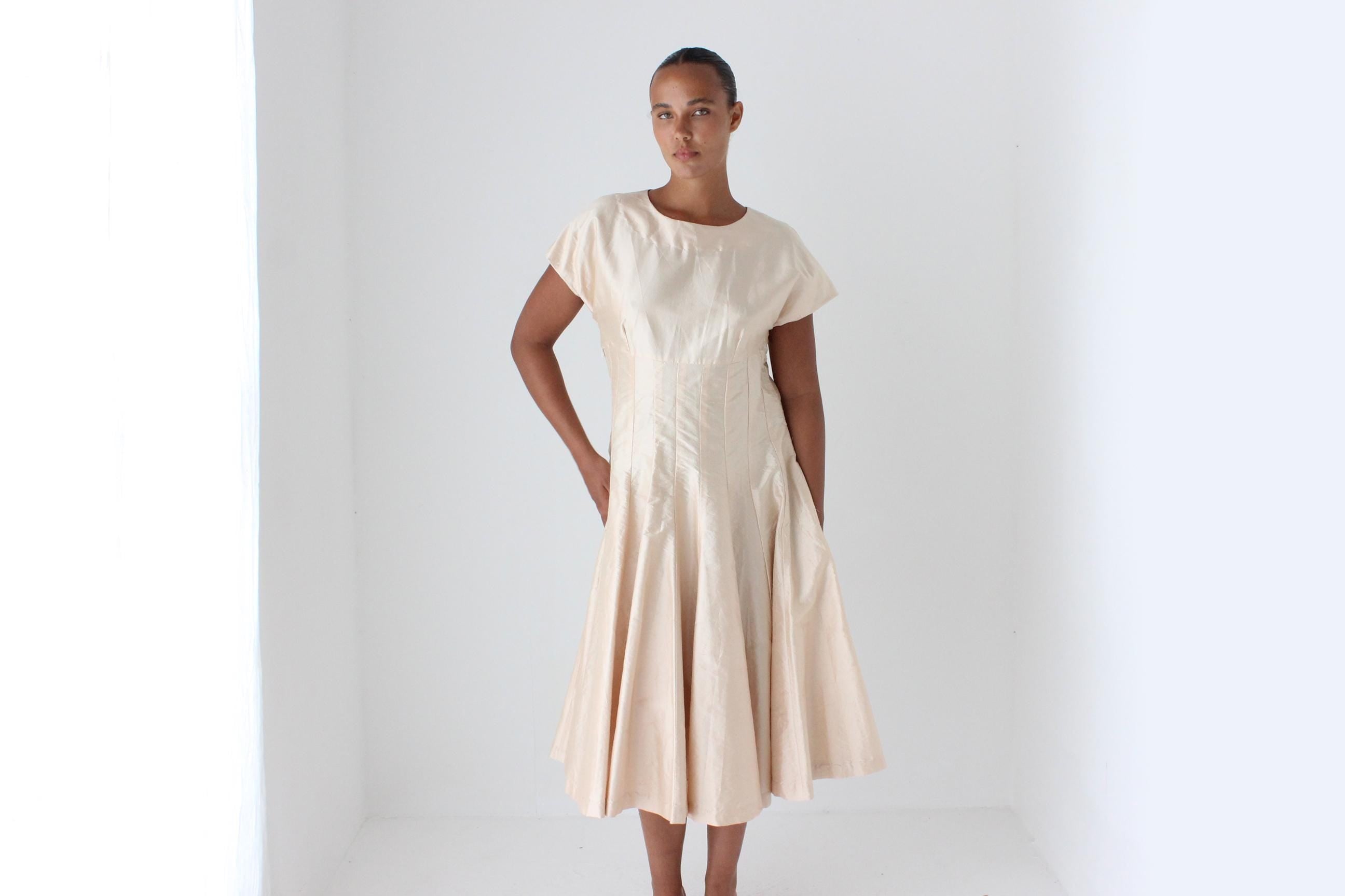 80s Raw Silk Rosewater Taffeta Cocktail Dress