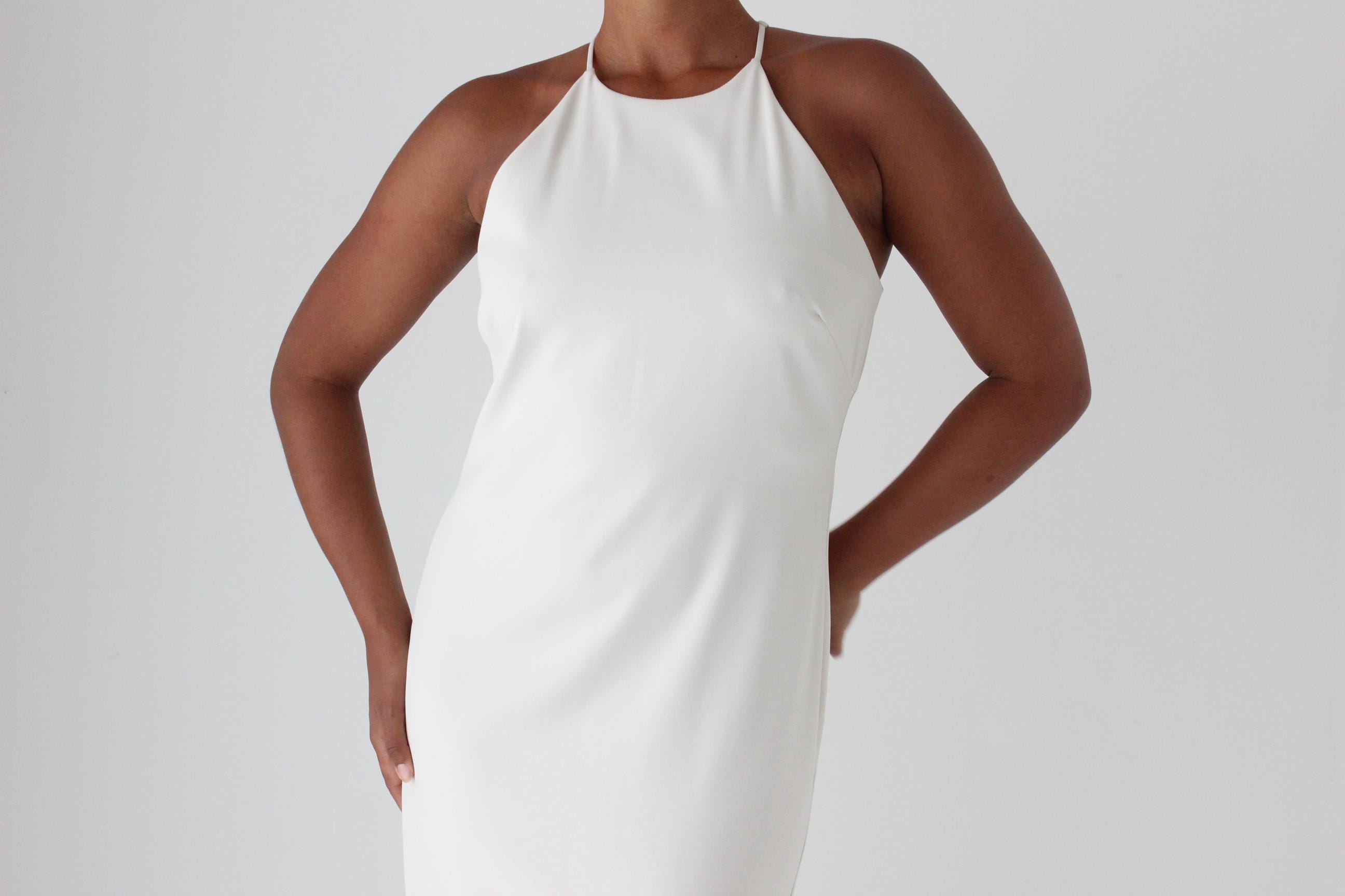 90s High Neck Neutral Crepe Gown