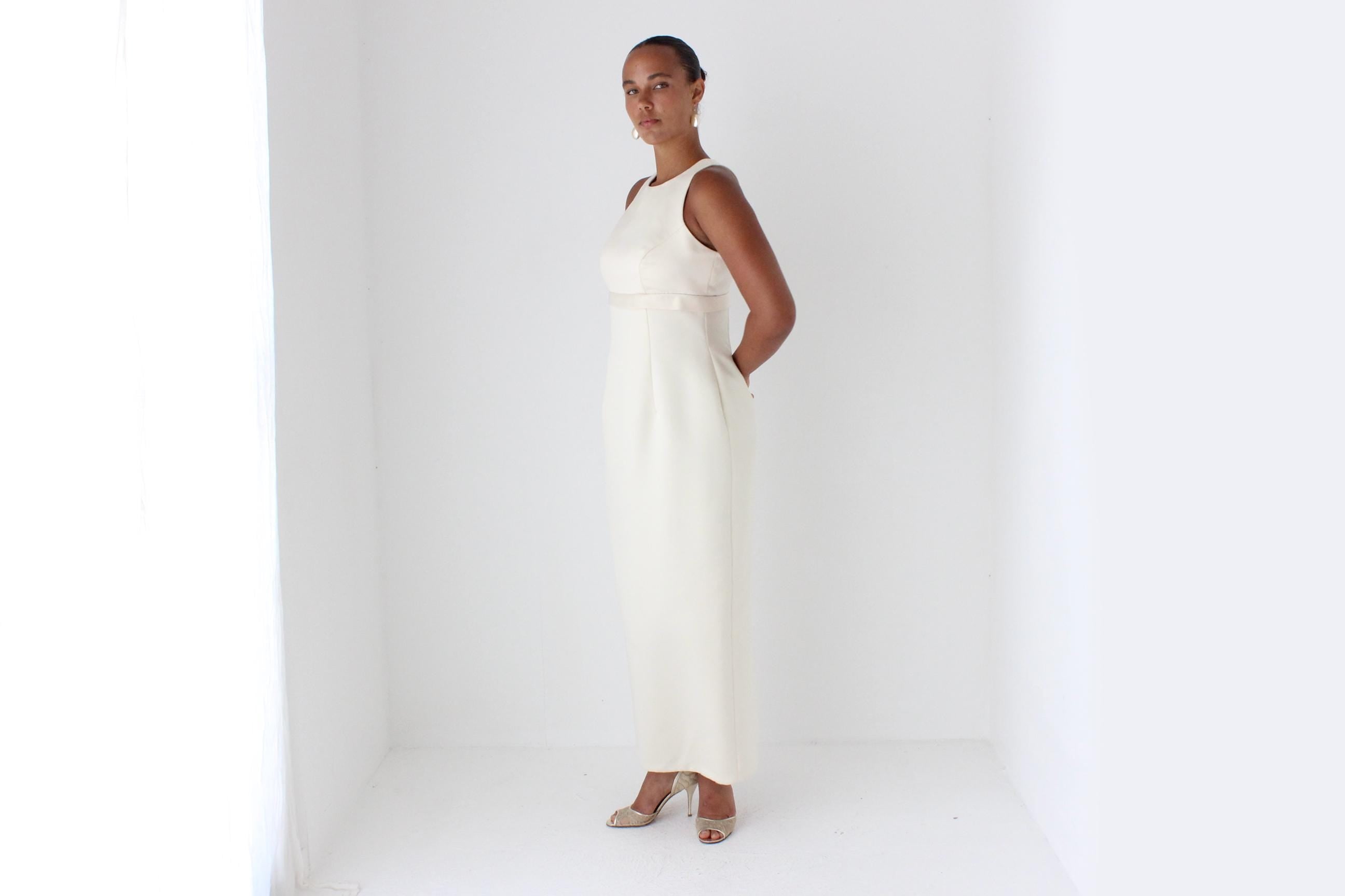1990s Cream Satin Column Gown