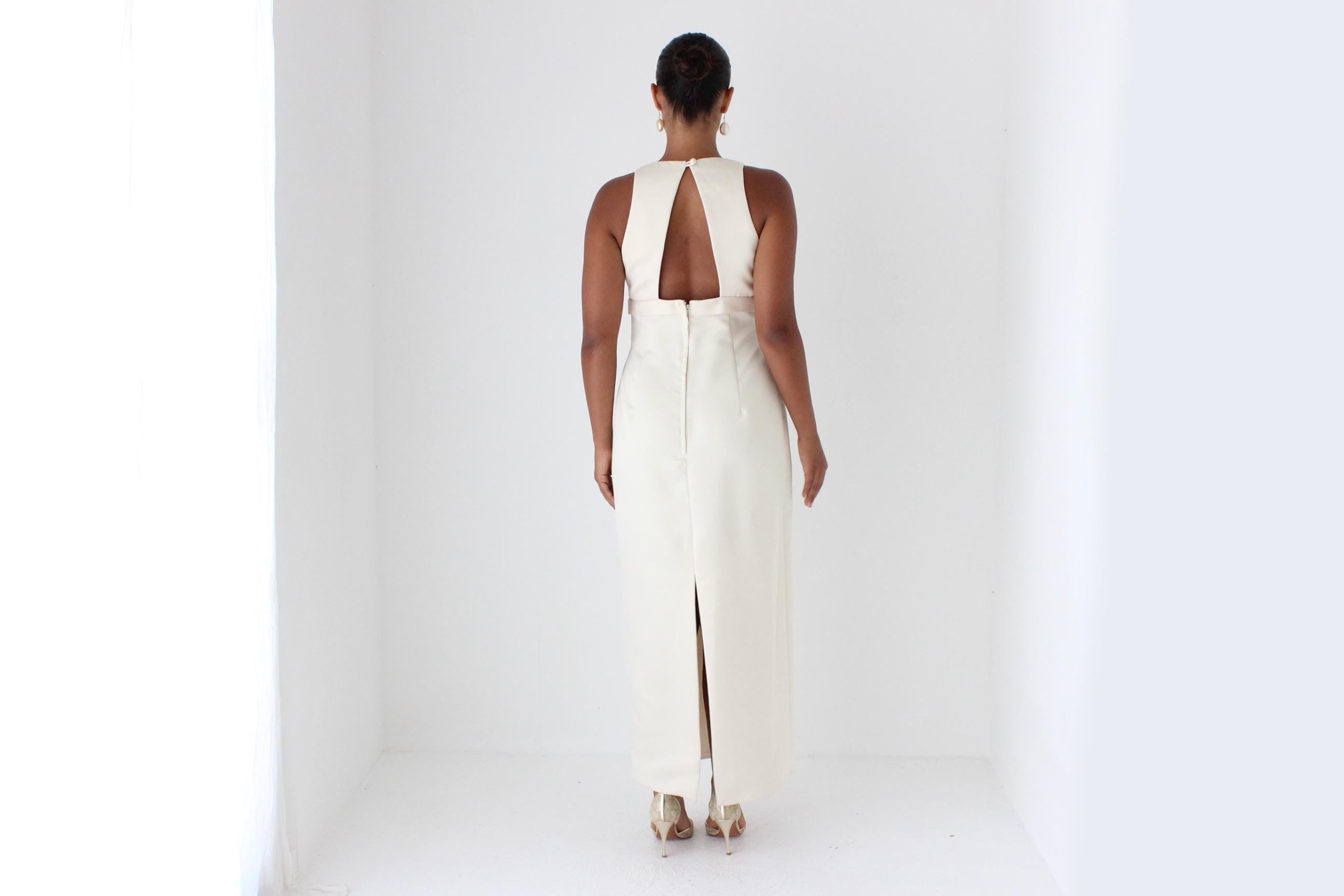 1990s Cream Satin Column Gown