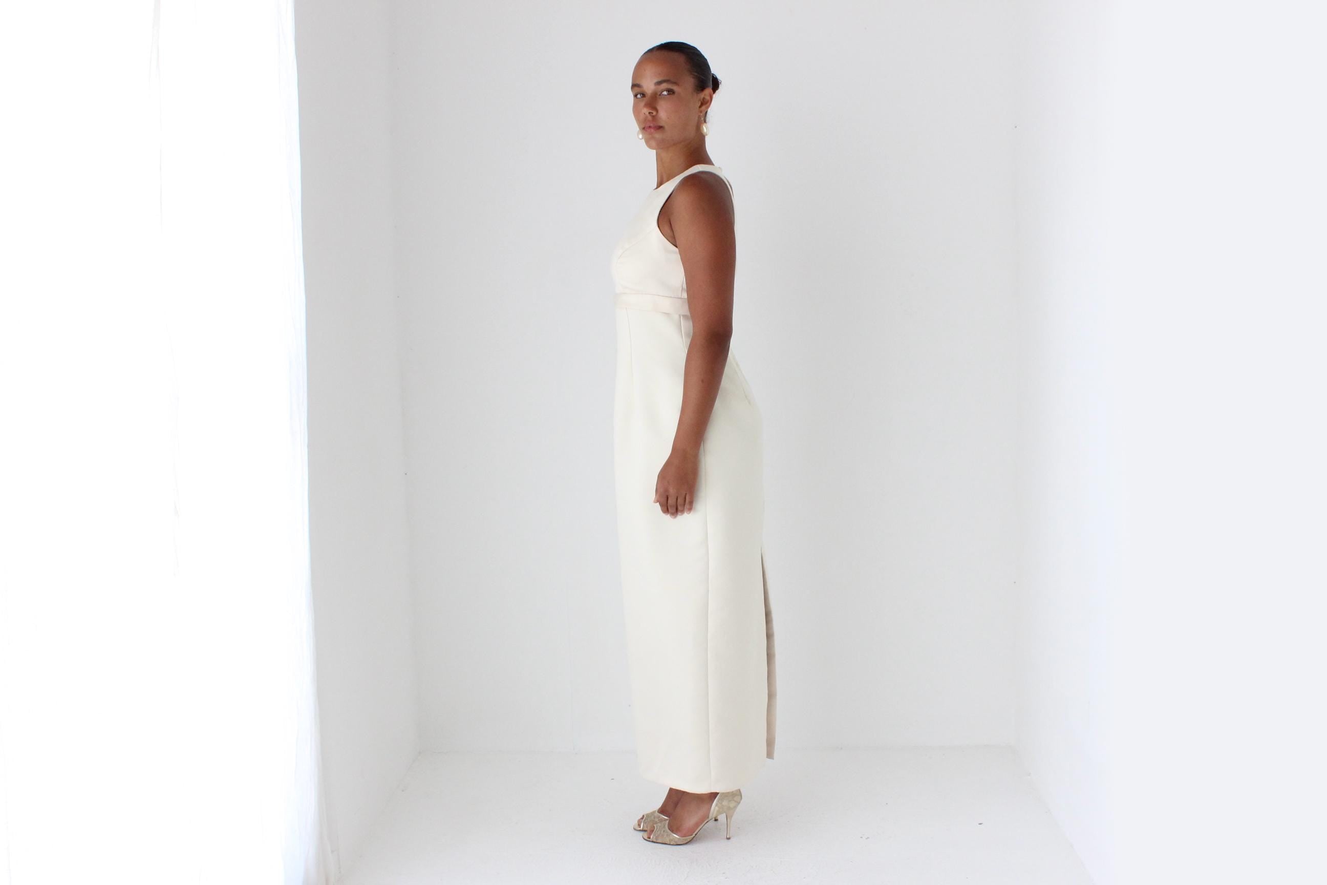 1990s Cream Satin Column Gown