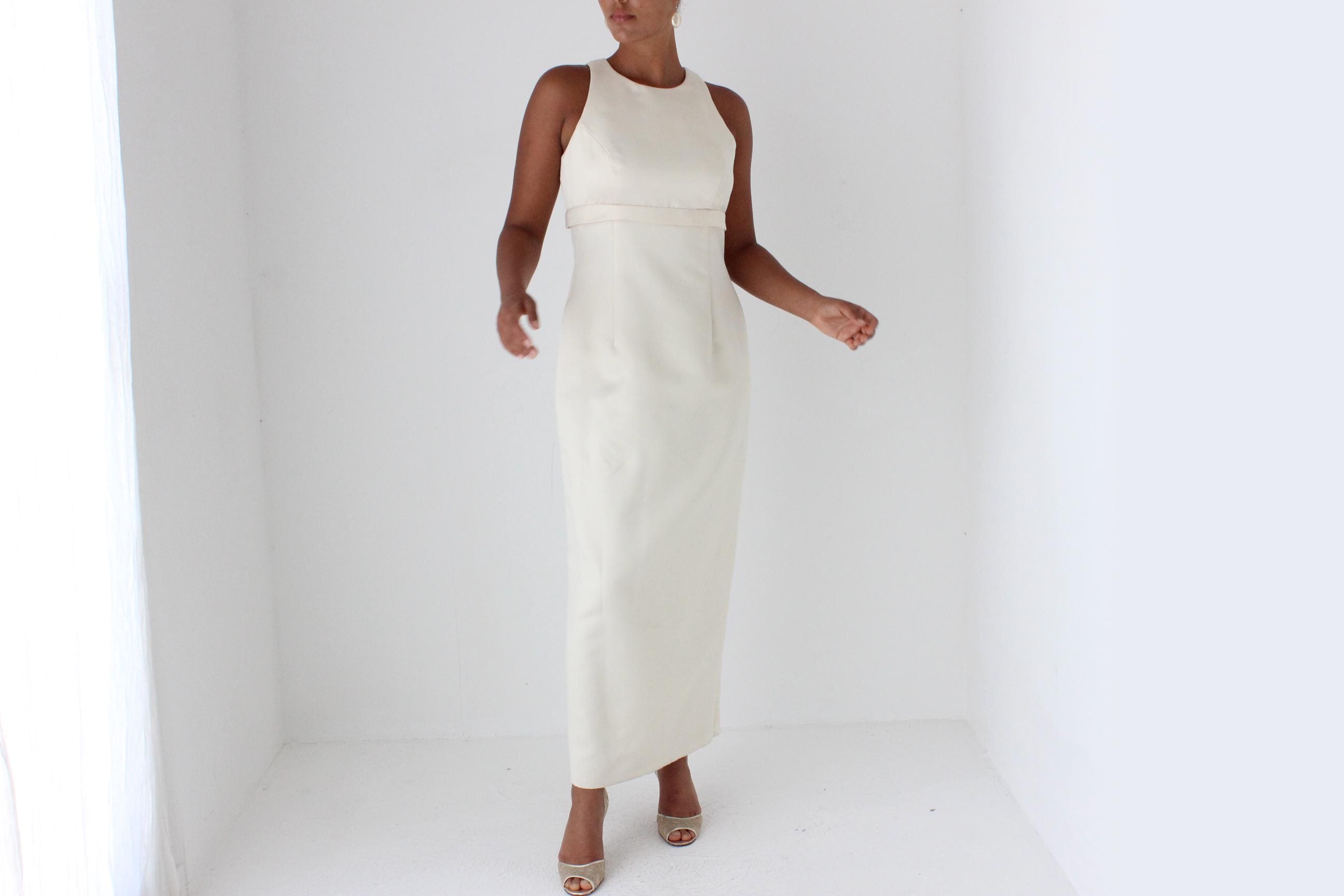 1990s Cream Satin Column Gown