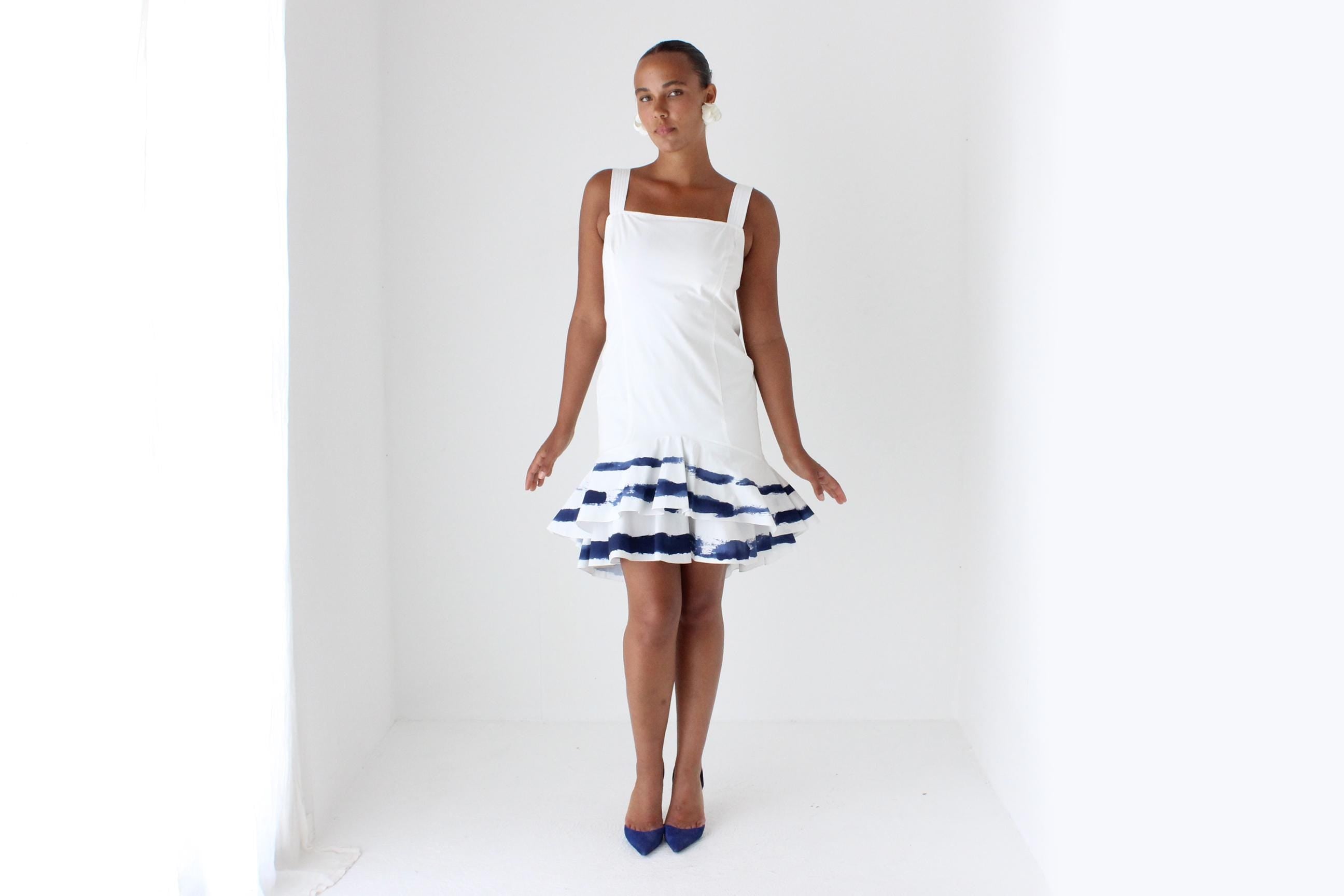 2000s Moschino Painterly Coastal Blue Stripe Mini