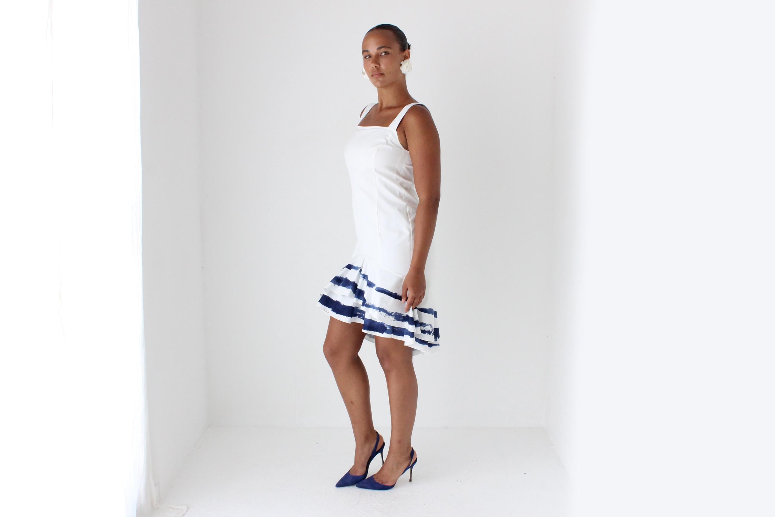 2000s Moschino Painterly Coastal Blue Stripe Mini