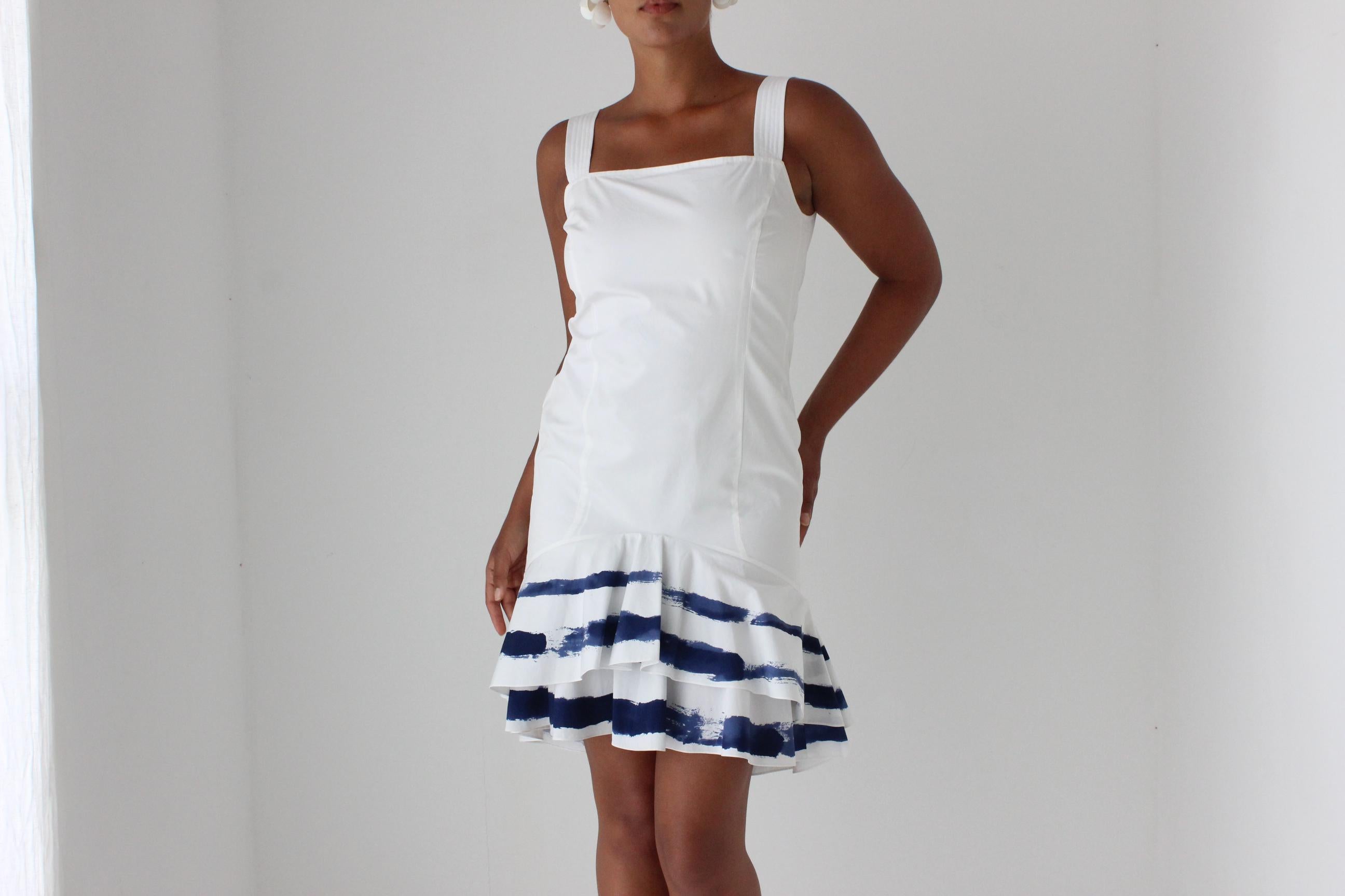 2000s Moschino Painterly Coastal Blue Stripe Mini