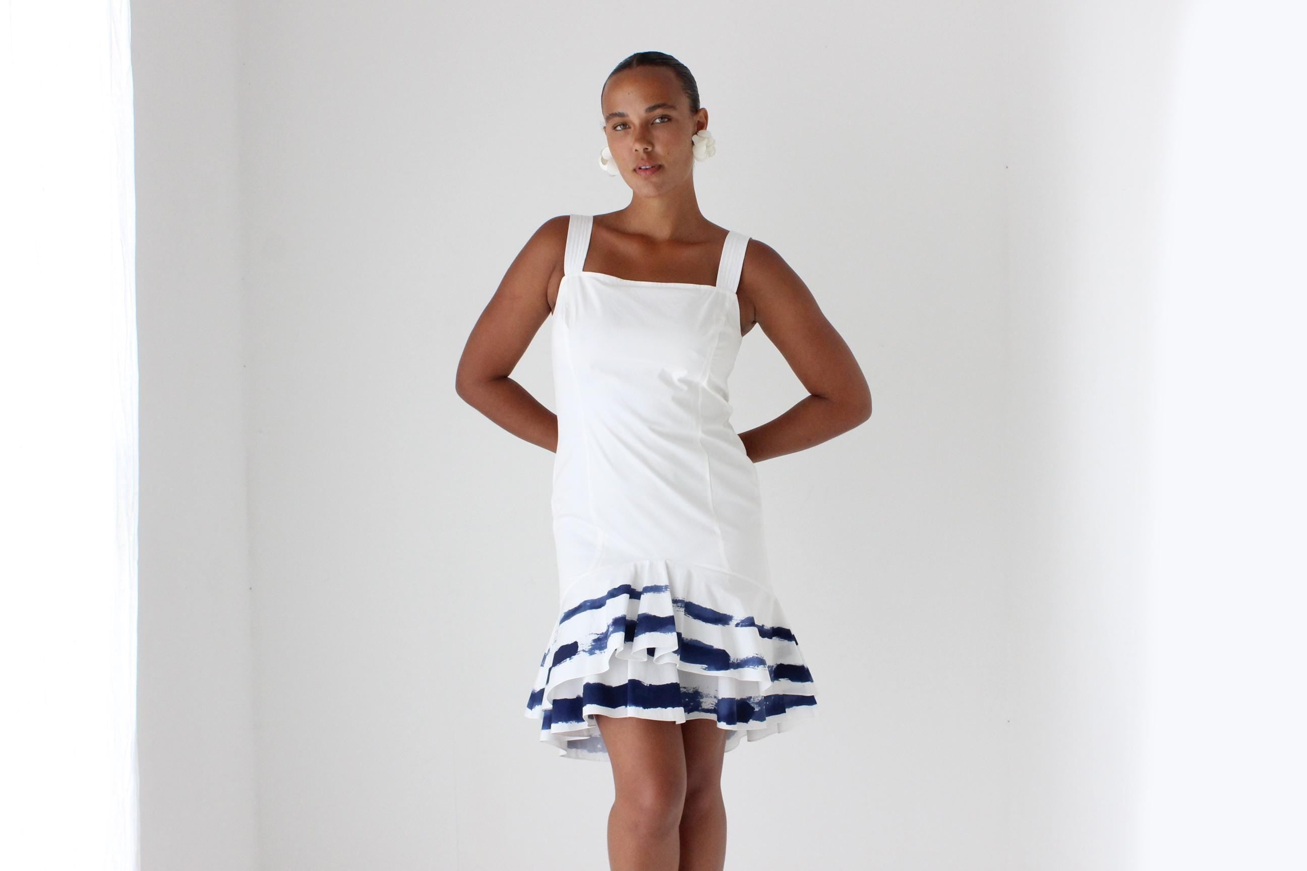 2000s Moschino Painterly Coastal Blue Stripe Mini