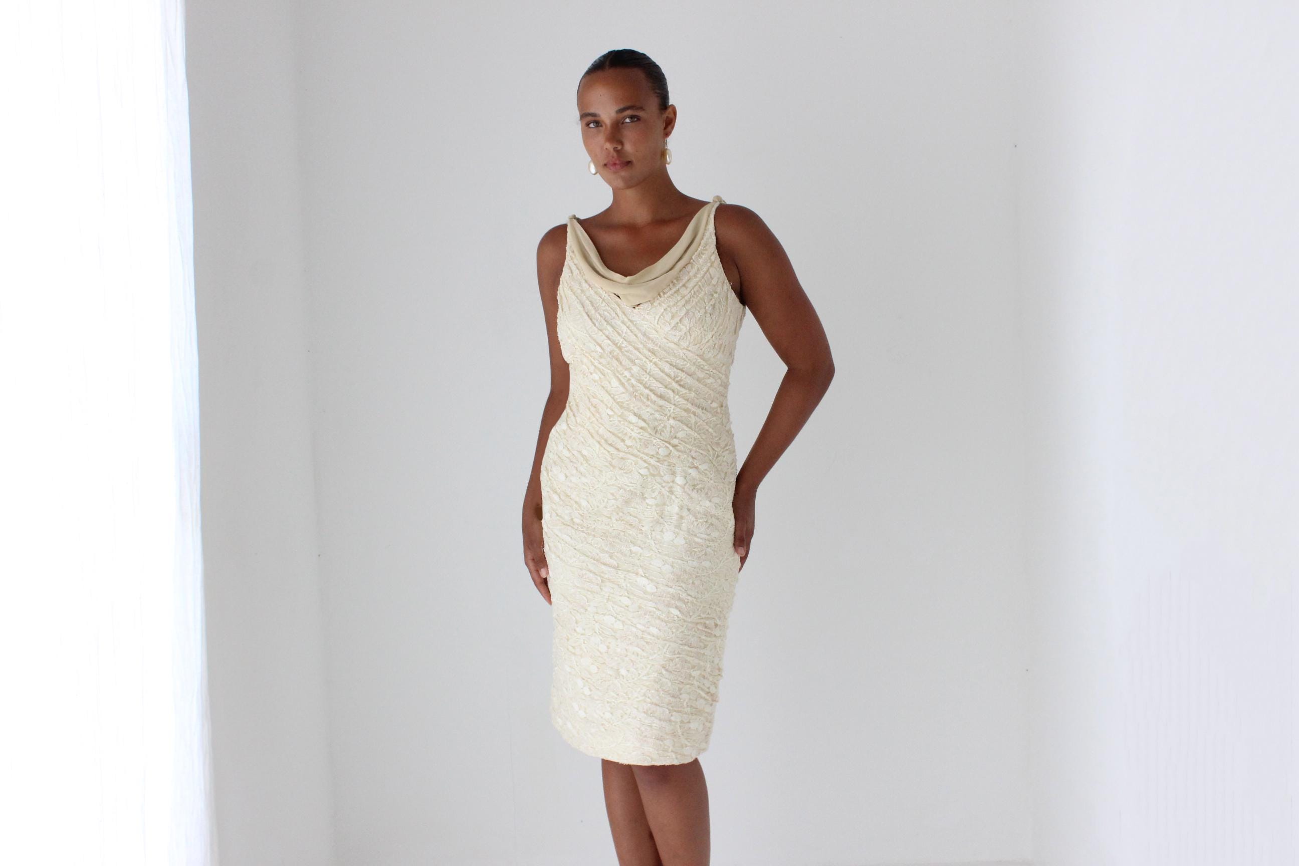 Y2K Buttercream Lace Cocktail Dress