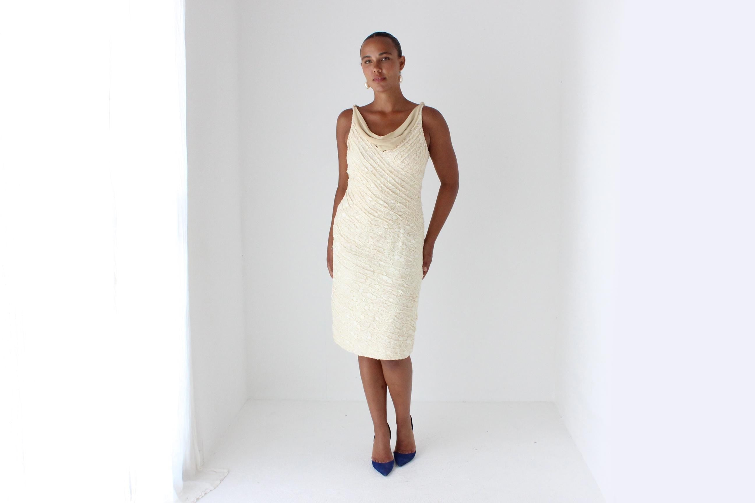 Y2K Buttercream Lace Cocktail Dress