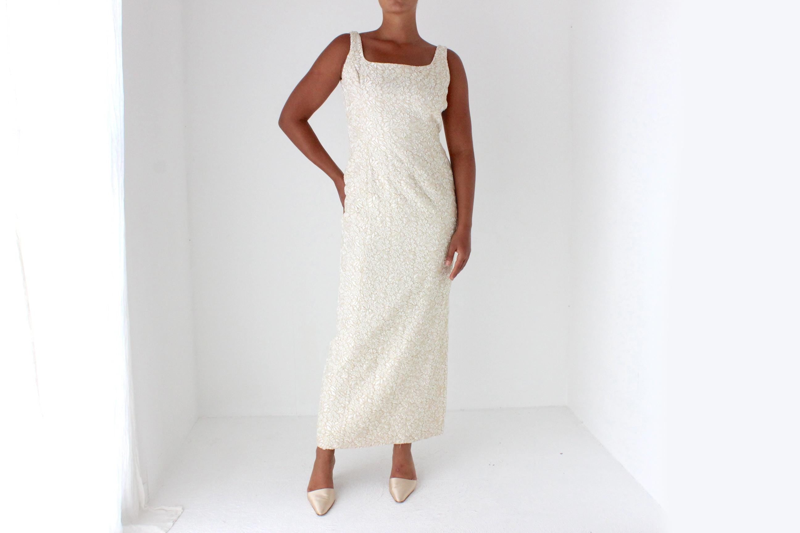 90s Carmen Marc Valvo Pastel Beaded Cocktail Gown w/ Matching Jacket