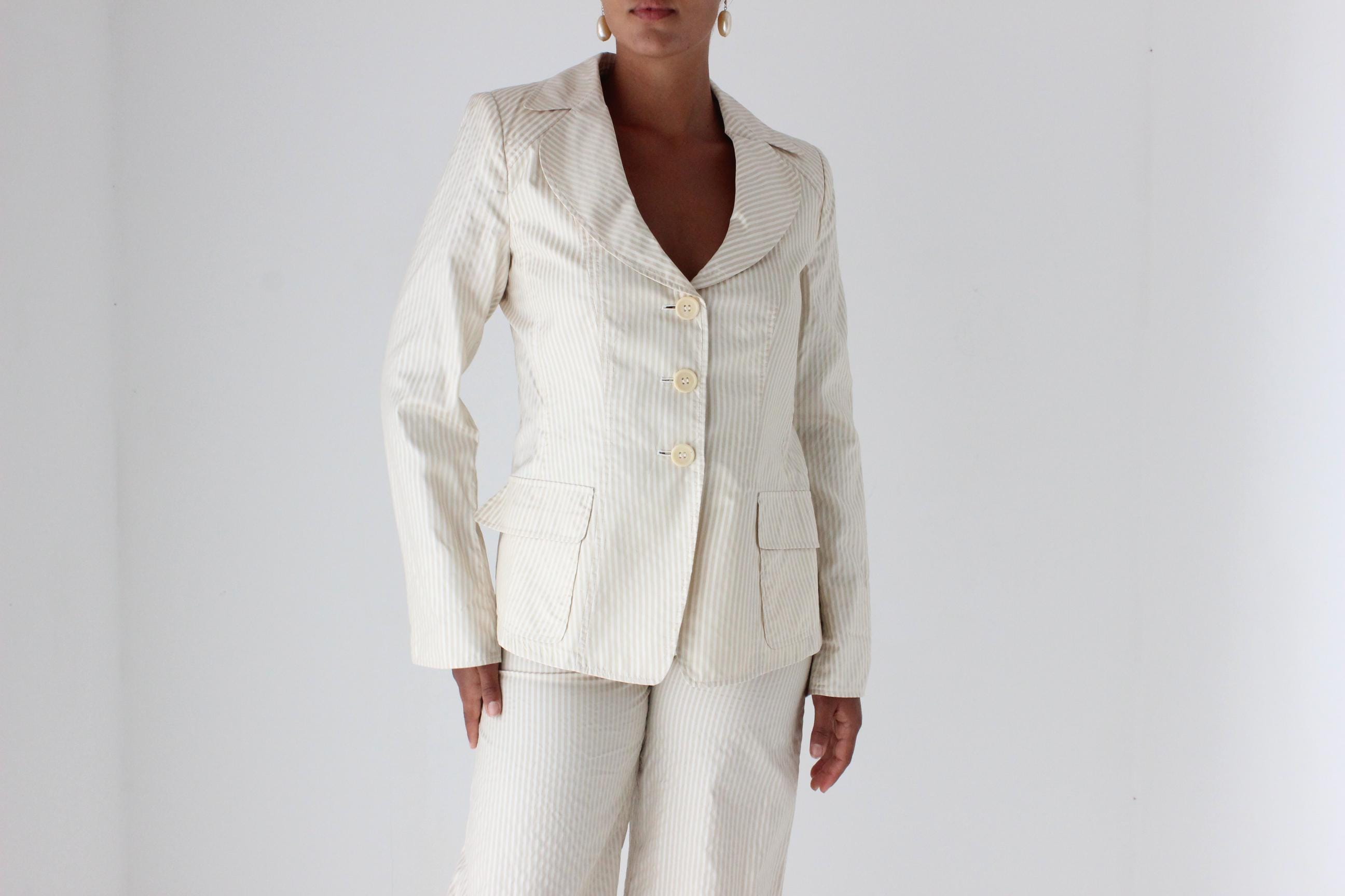 2000s Armani Seersucker Silk Pant Suit